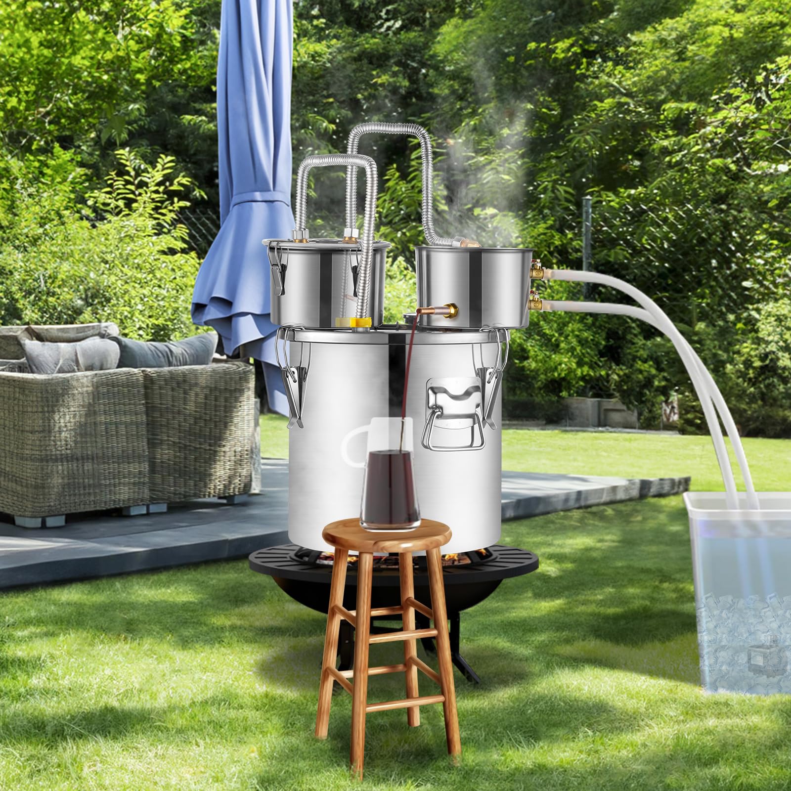 VEVOR Distillatore di Bevande Alcoliche Fusto Capienza ca. 50L Kit di Distillatore di Alcol per Raffreddamento, Set di Distillatore a Doppio Condensatore con Distillazione Secondaria Liquore Alcolico