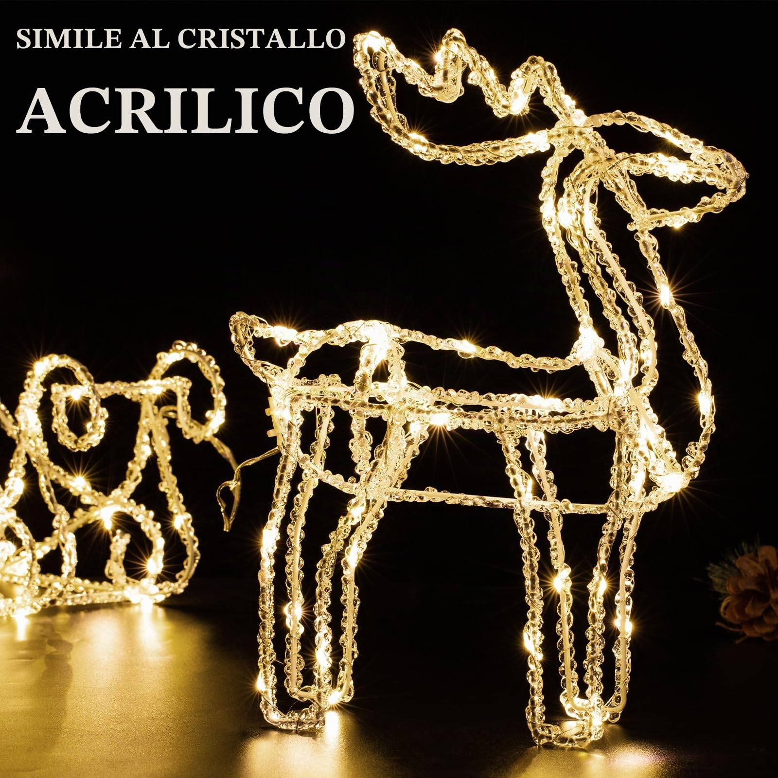 Quntis 100LEDs Renna di Natale Luminosa, Renne Natalizie da Interno e Esterno, IP44 Renna con Slitta Luminosa, Funzione Timer & Memoria, Decorazioni Natalizie con 5m Cavo