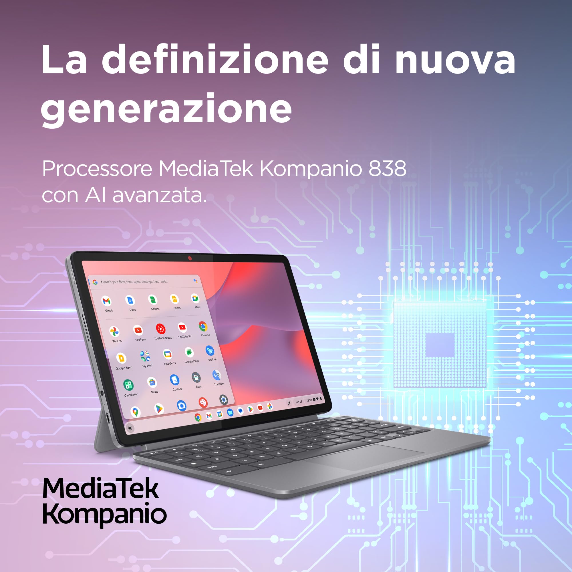 Lenovo Duet Chromebook 11" FHD+ MediaTek Kompanio 838 8GB RAM 128GB Touch Chrome OS Folio Stand Tastiera Luna Grey