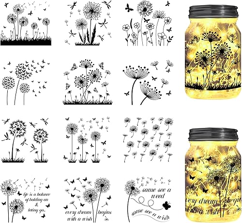 GLOBLELAND Silueta de diente de león frasco recortes ventana plástico libélula mariposa silueta lámpara de pared decoración del hogar arte