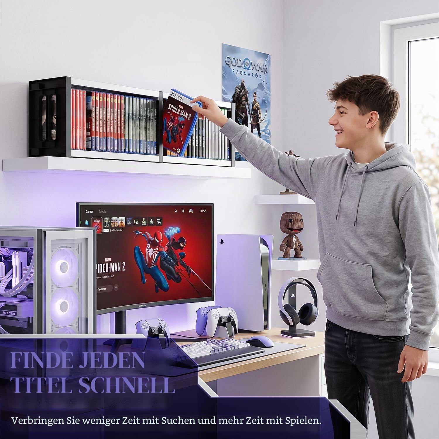 TNP Videospiel-Aufbewahrungsturm (36 CDs, Blu-ray-Hülle), Universal-DVD-Halterung, Regal, Ständer, vertikaler Organizer für Nintendo Switch, PS5, Playstation 4, Xbox Filme