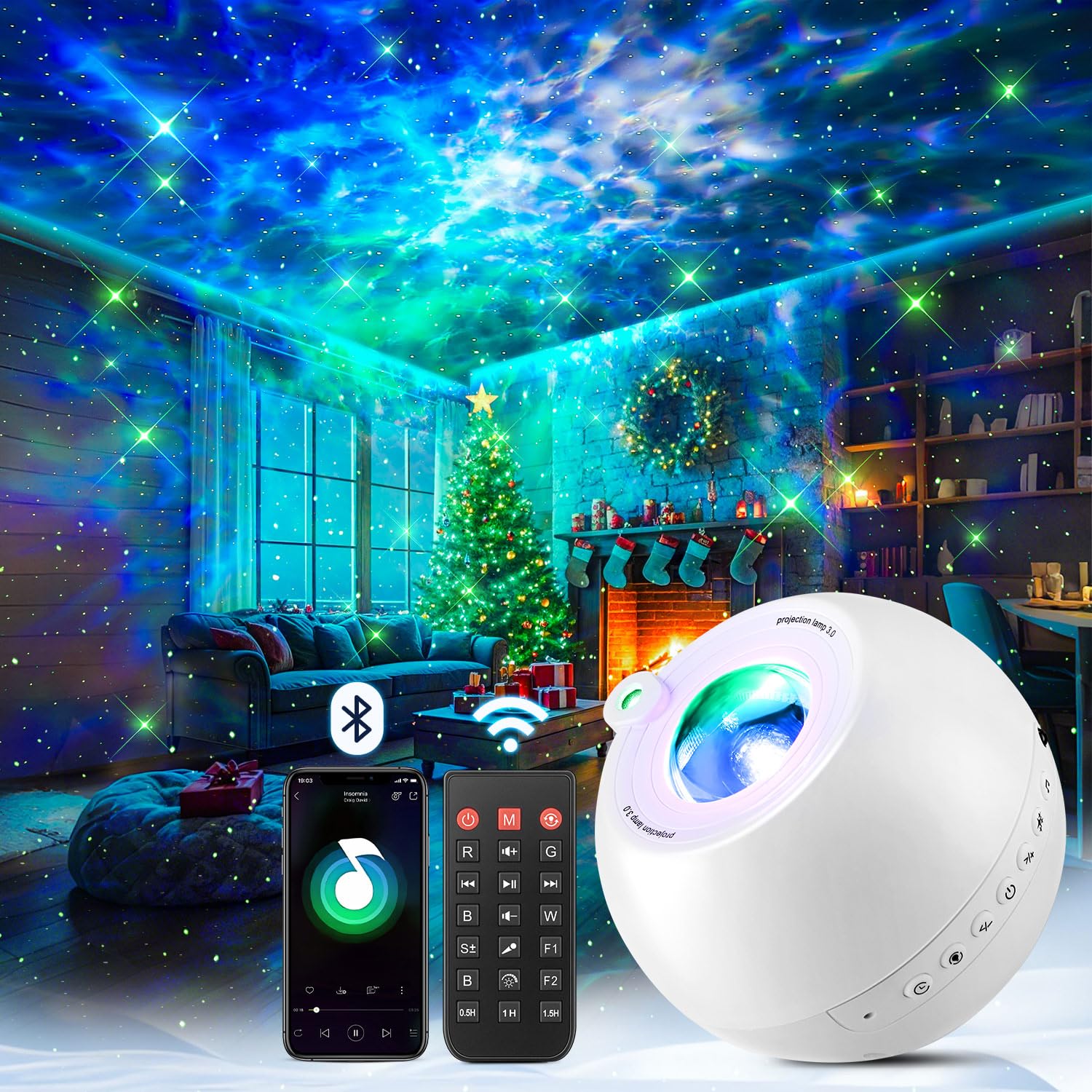 Proyector de estrellas, 【105 efectos + regulable】 Luz de proyector de galaxia para dormitorio, 【15 ruidos blancos + Bluetooth】 Luz de galaxia, 【Control remoto + temporizador】 Luces sensoriales