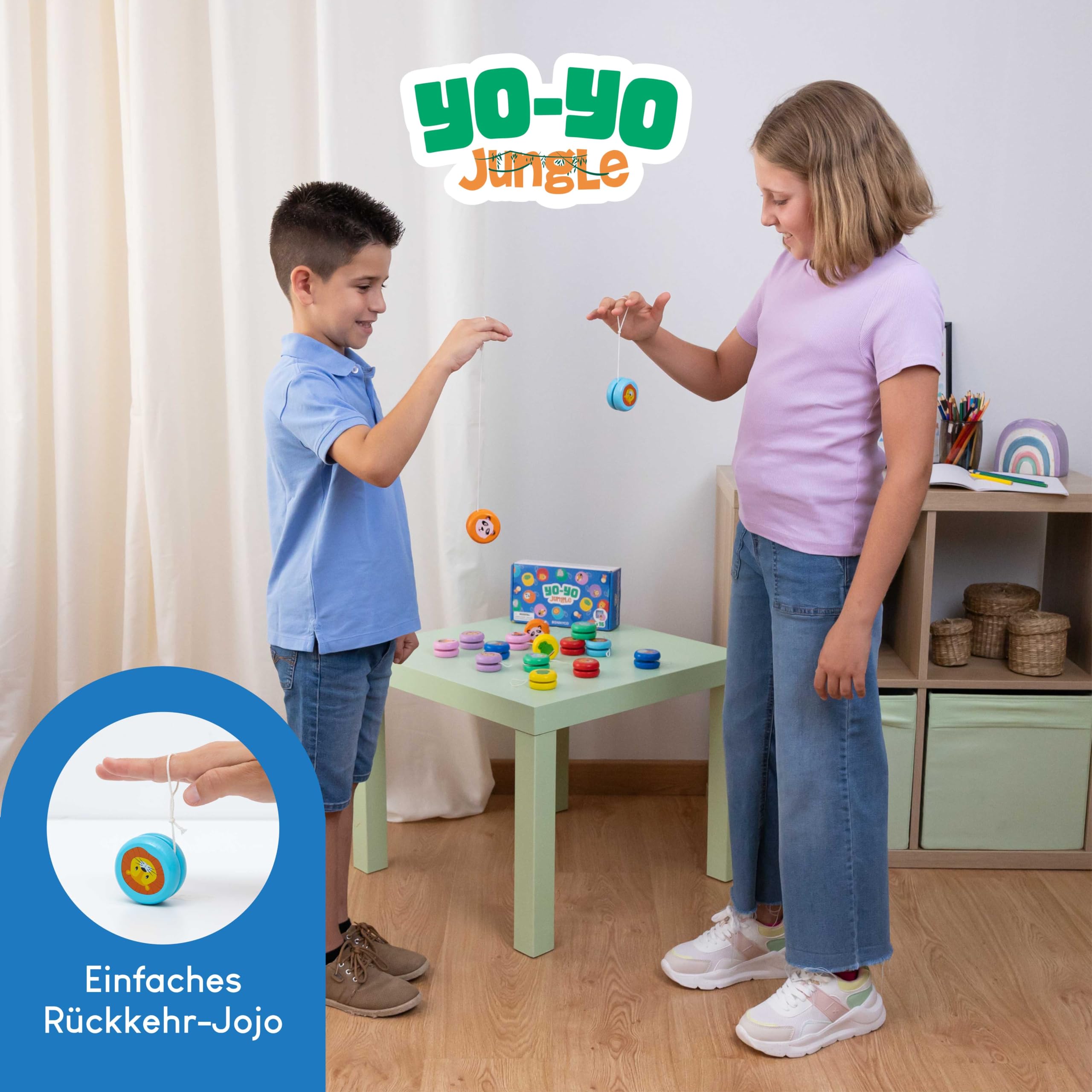 BONNYCO JoJo Kinder Mitgebsel Kindergeburtstag Gastgeschenke Tiere 16 Stück. JoJo Holz, Kleine Geschenke für Kinder. Give Aways Kindergeburtstag, Mitgebsel Set. Pinata Füllung, Yoyo Mitbringsel