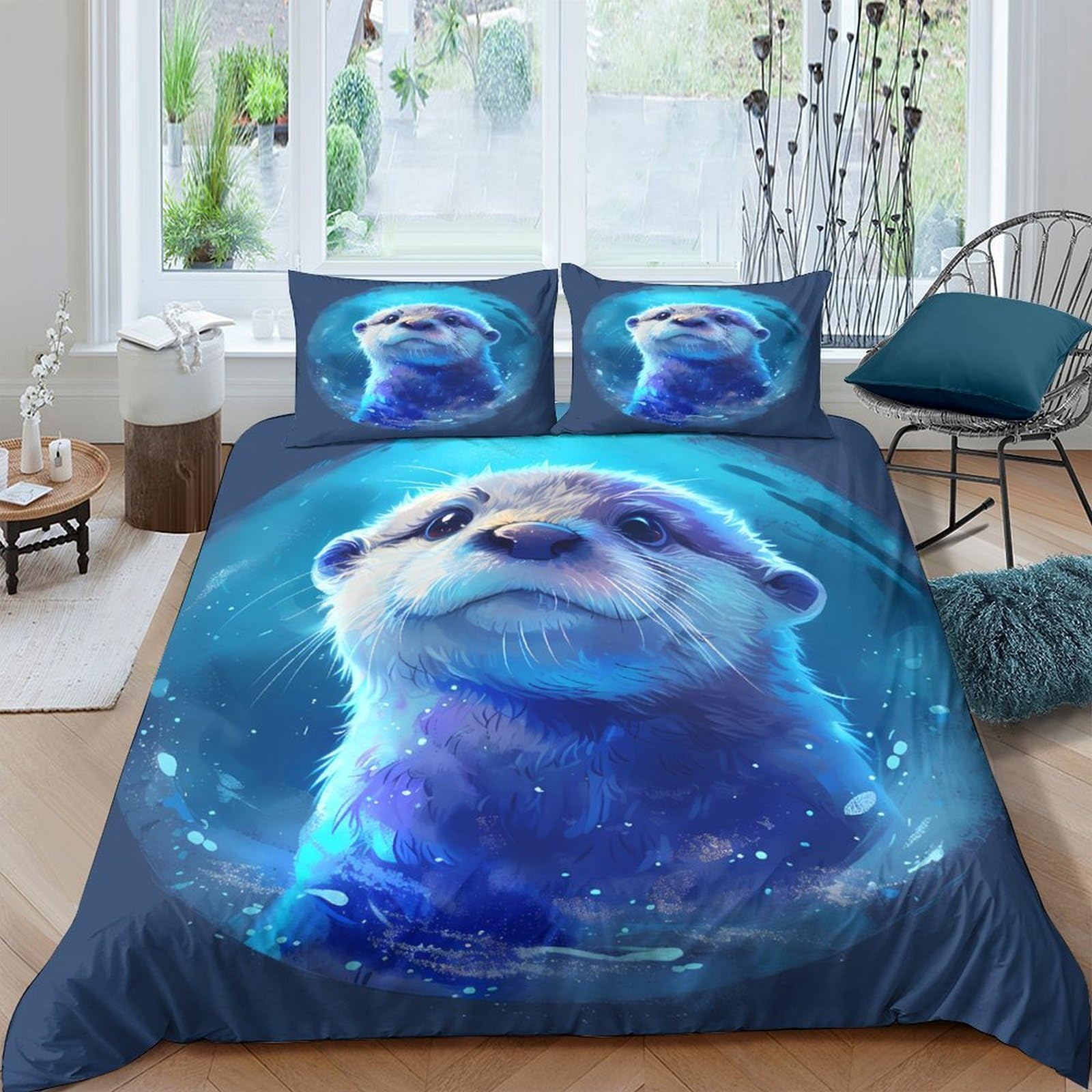 Ctjqhvkz Style-4 3D Printed Blue Ocean Otter Fitted Sheet Microfiber Anti-Slip Mattress Cover Machine Washable For Bedroom Guest Room Single（135X200cm）