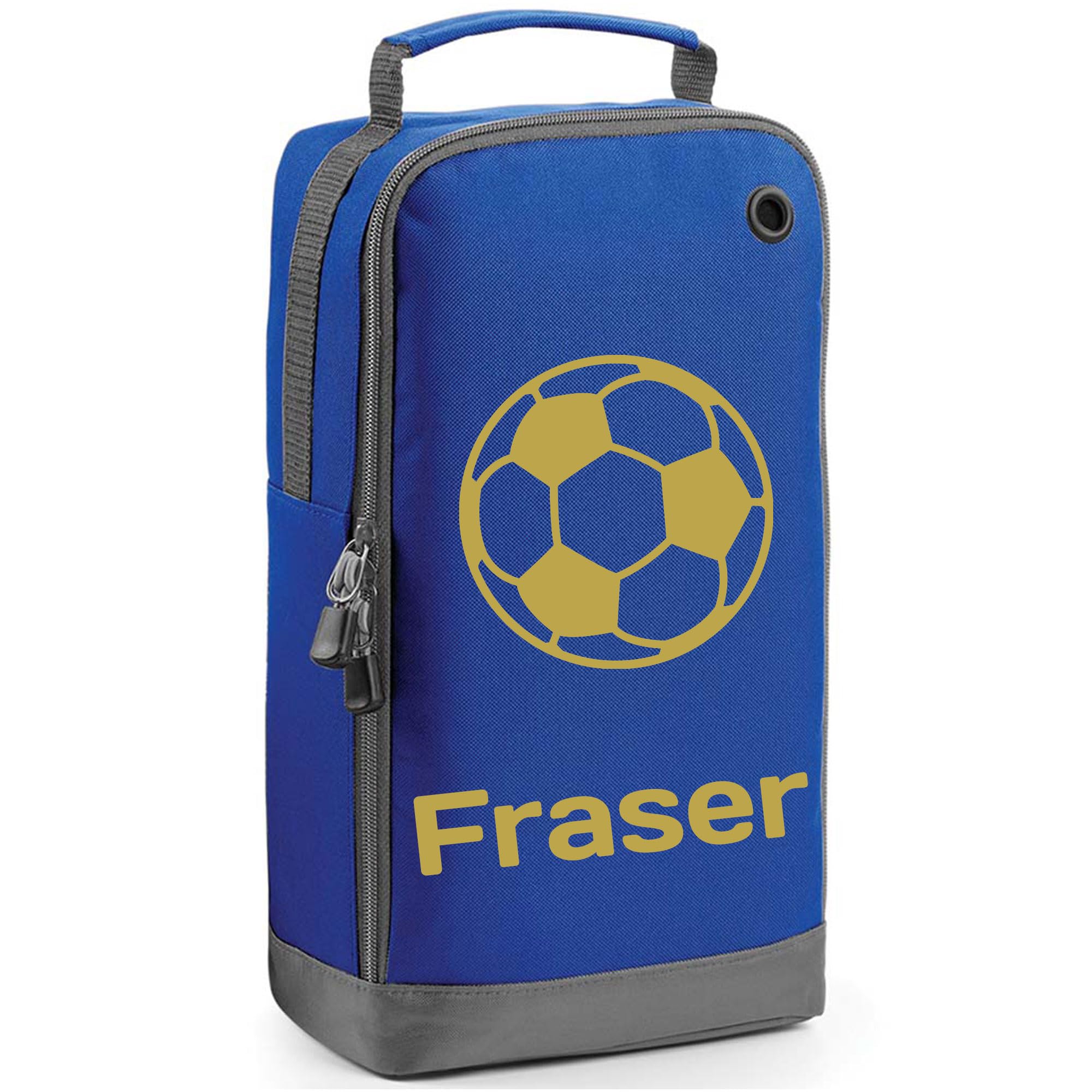 Personalised Football Boot Bag With Name - Footballer Gift Shoe Sports Bag With Foot Ball Design - Blue
