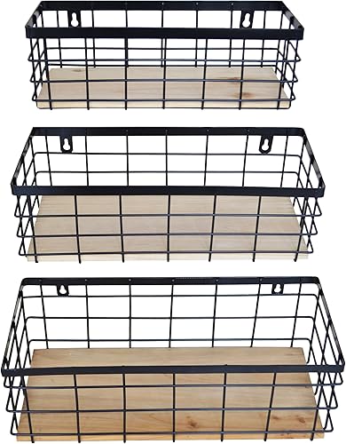 Vista 26 de Cesta de alambre de metal desmontable con base de madera, organizador de almacenamiento, cubos pequeños para armarios de cocina, baño, despensa