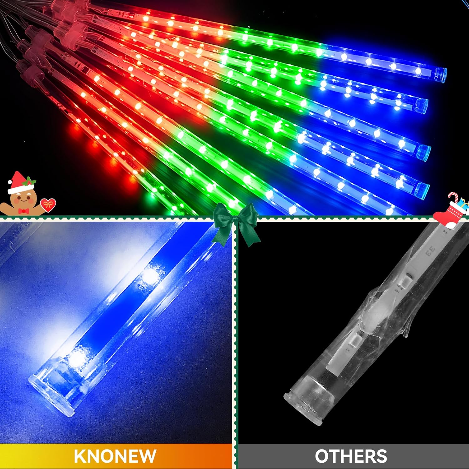 KNONEW 40 Tubes 1120 LED Meteor Shower Lights Christmas Lights Outdoor Plug in Waterproof Falling Rain Light for Xmas Tree Wedding Party Garden Holiday Rooftop Decorations (Multicolor)