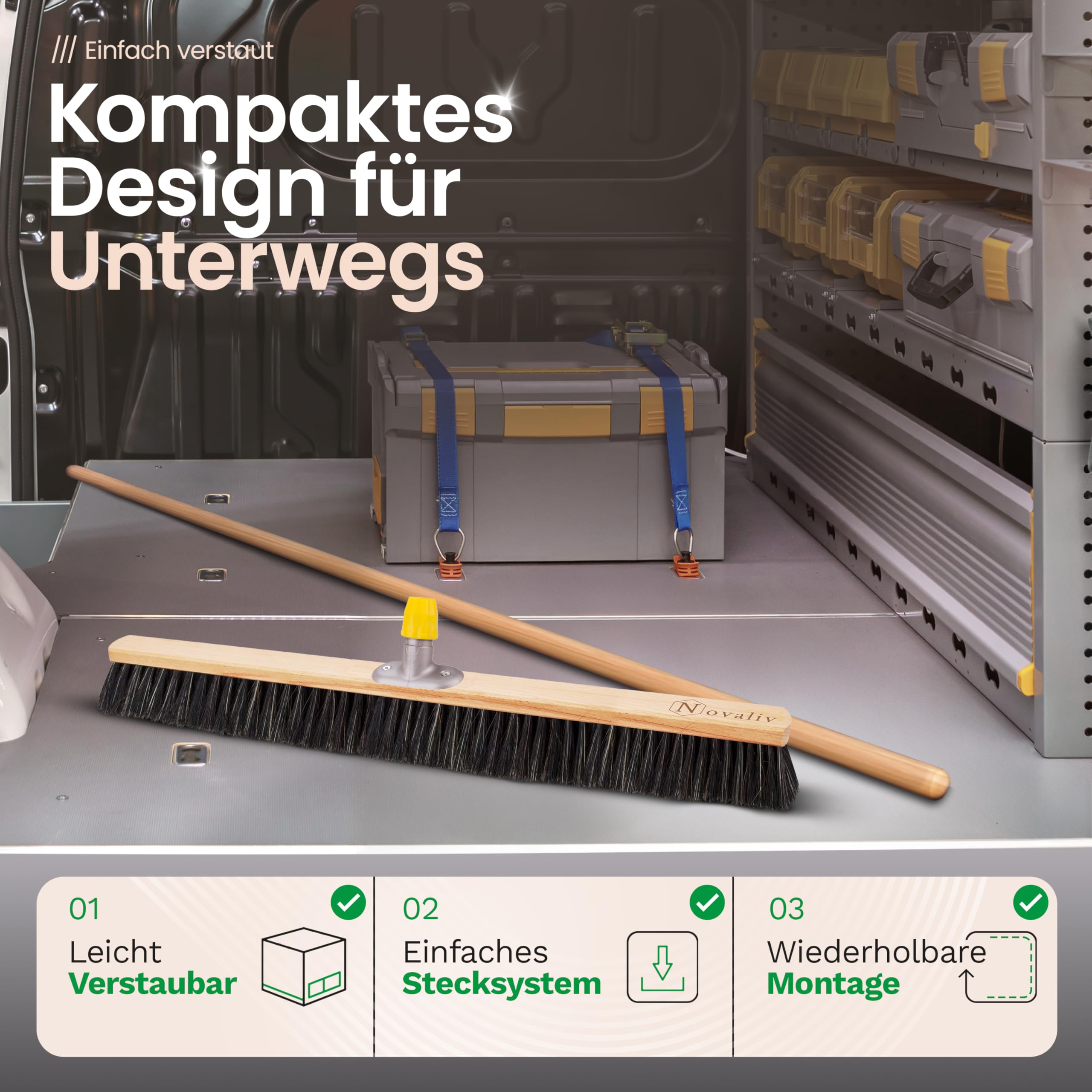 Novaliv 2X Kehrbesen mit Rosshaarmischung I 80 cm weiche Borsten I Feinstaubbesen Werkstattbesen Kehrbesen Hofbesen