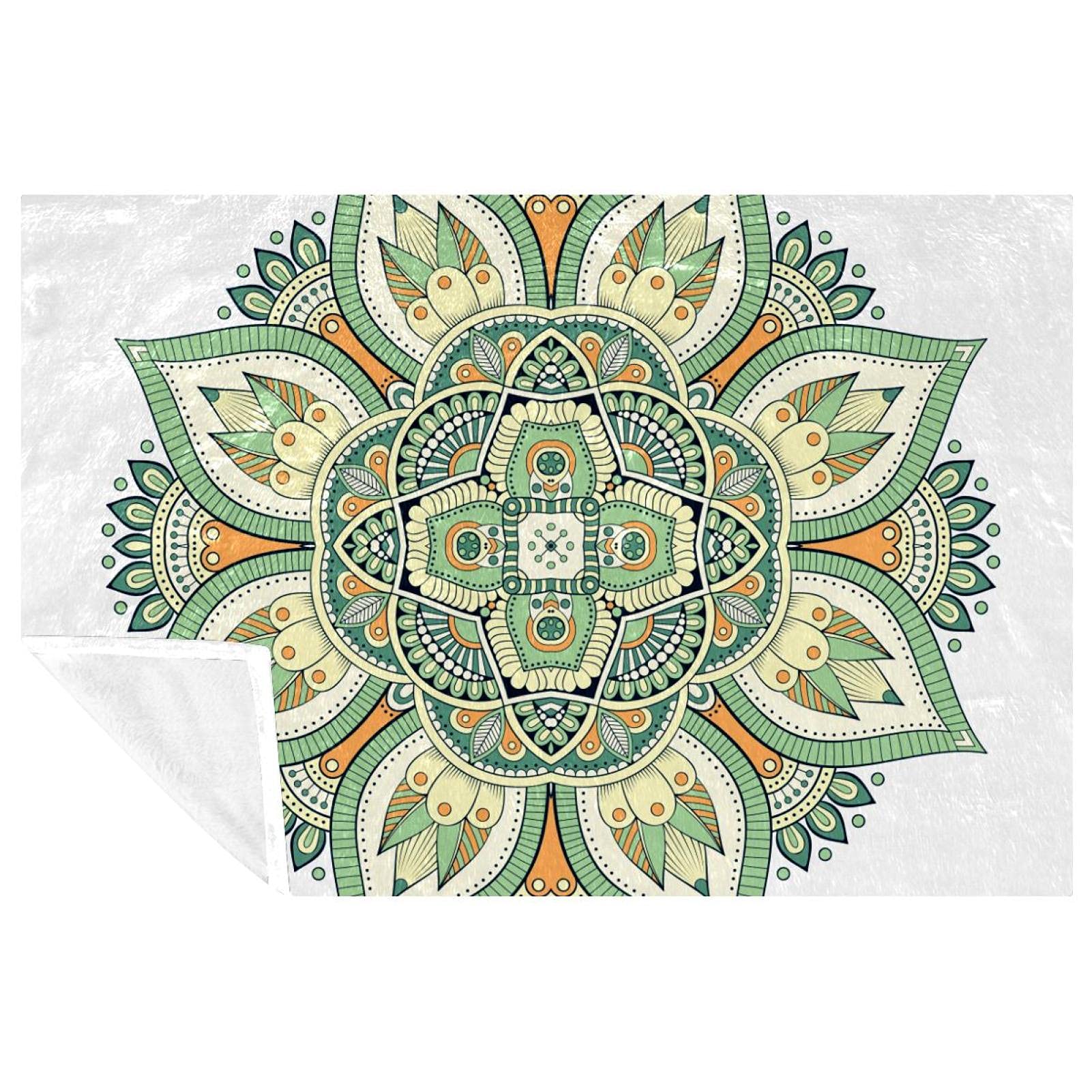 Couverture douce et chaude mandala vert pour canapé et lit de 150x100cm
