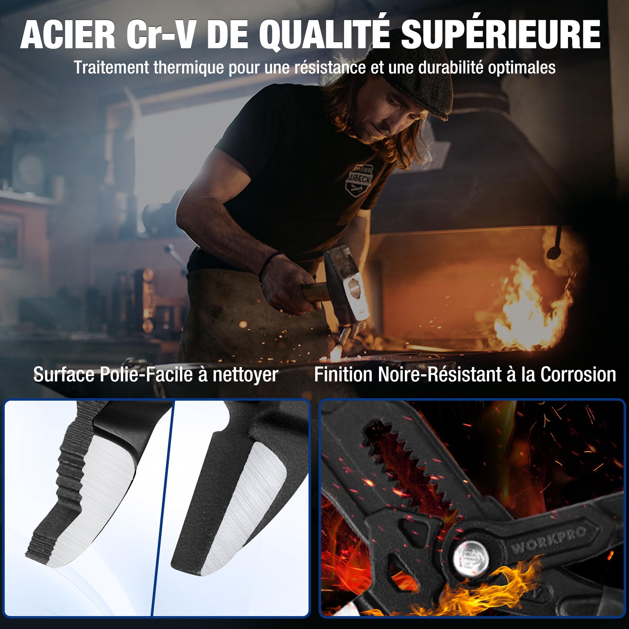 WORKPRO Ensemble de 2 Pinces, Pince Multiprise Rainurée 180 mm et Clé à Pince 180 mm pour Réparation de Plomberie et Usage Domestique