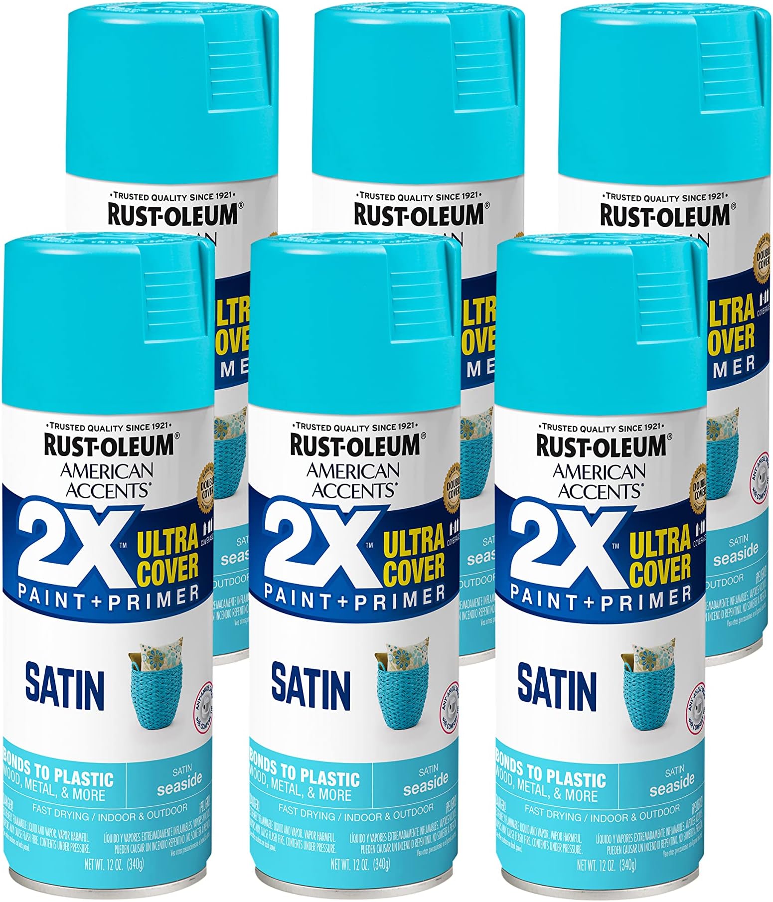 Rust-Oleum 327939-6PK American Accents Spray Paint, 12 oz, Satin Seaside, 6 Pack