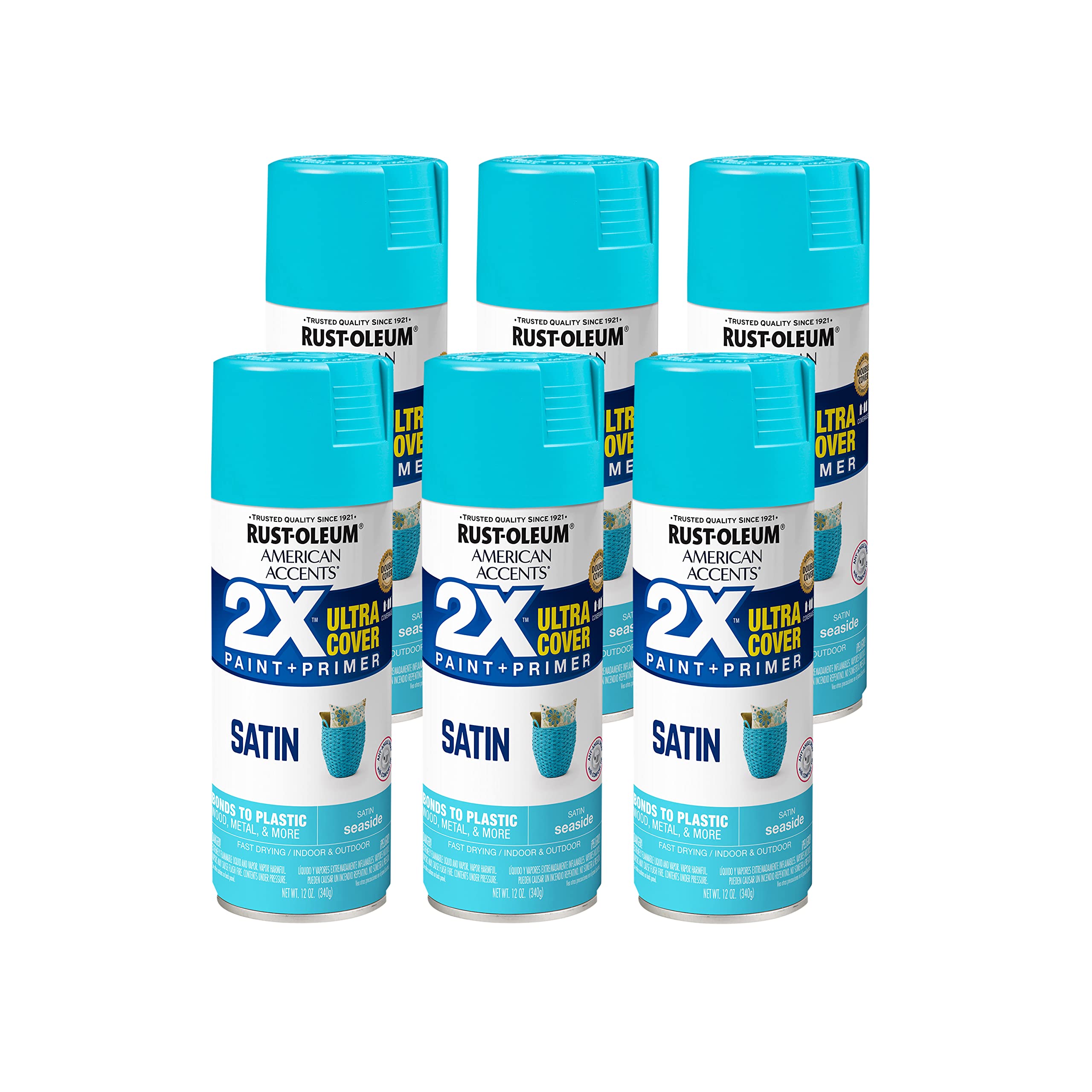 Rust-Oleum 327939-6PK American Accents Spray Paint, 12 oz, Satin Seaside, 6 Pack