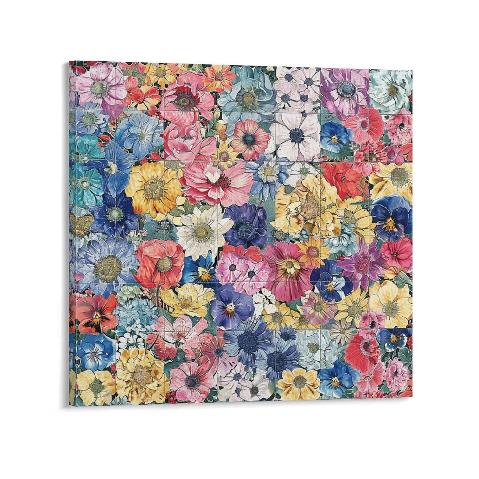 Flower Collage Pattern Canvas Wall Art for Bedroom 12x12inch(30x30cm) Canvas Prints Artwork for Walls Modern Picture Artwork Painting for Living Room Aesthetic Wall Paintings for Bathroom Kitchen Offi