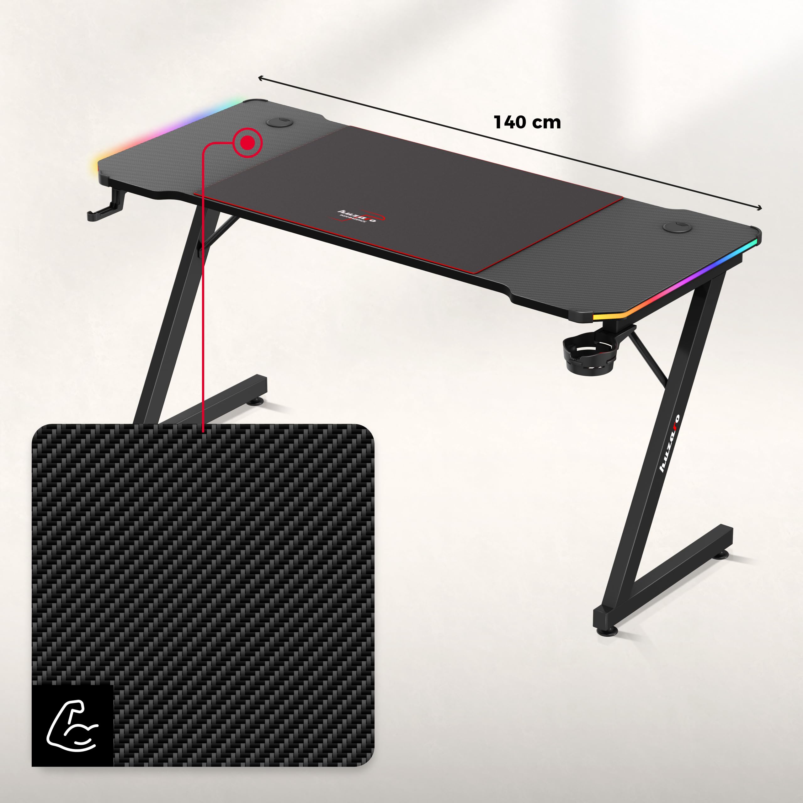 huzaro Hero 3.3 RVB, Eclairage LED, Tapis de Souris, Crochet pour Casque