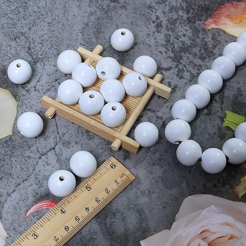 Miniatura 284 de Cuentas de madera redondas blancas de 0.394 in, 300 cuentas sueltas pintadas con espaciadores suaves para manualidades, collares y pulseras