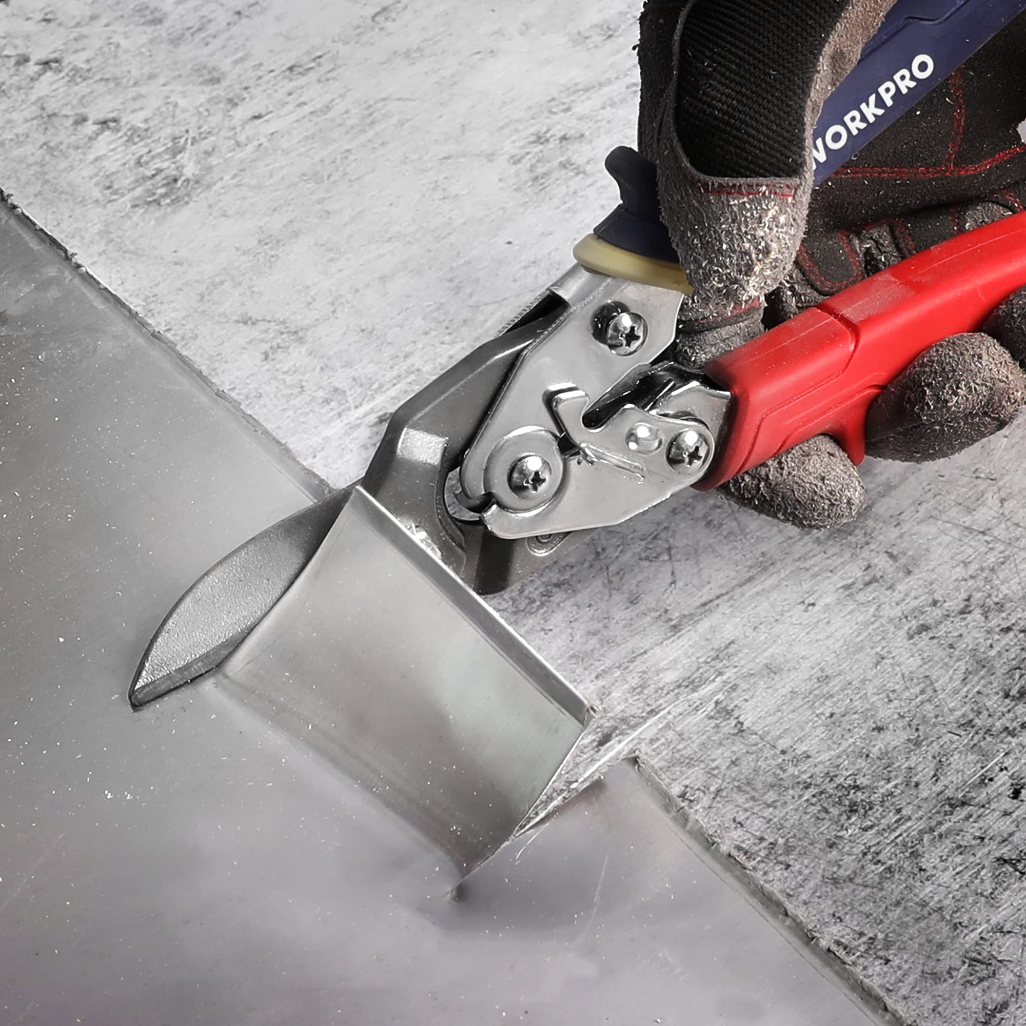 WORKPRO Nożyce do Blachy 250mm, Cięcie Proste, Zabezpieczenie, Otwór do Wieszania, Ostrze Ostre, Rękojeść Antypoślizgowa