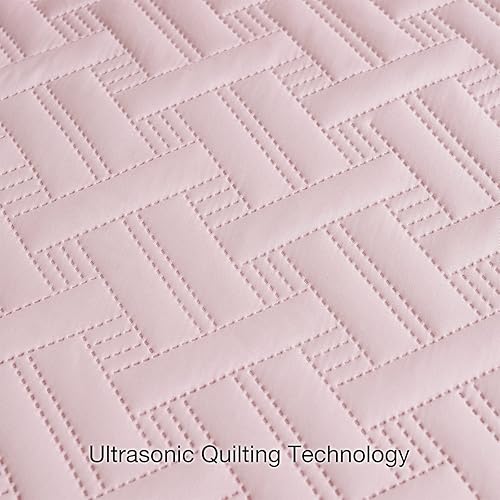 Miniatura 5 de beeweed Quilt Set Twin Size 2 Pieces, Lightweight Microfiber Basket Pattern Bedspreads for All Season, Pink Soft Summer Coverlet Set with Ultrasonic