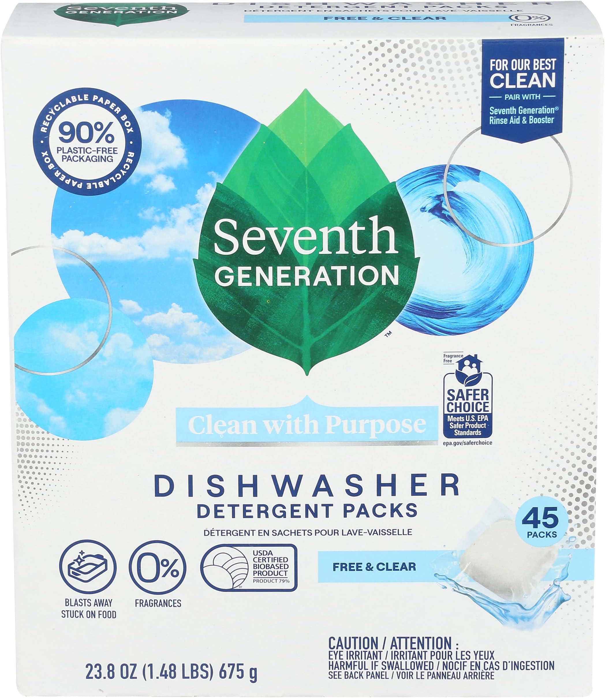 Dishwasher Detergent Packs Free & Clear for sparkling dishes Dishwasher tabs 45 count