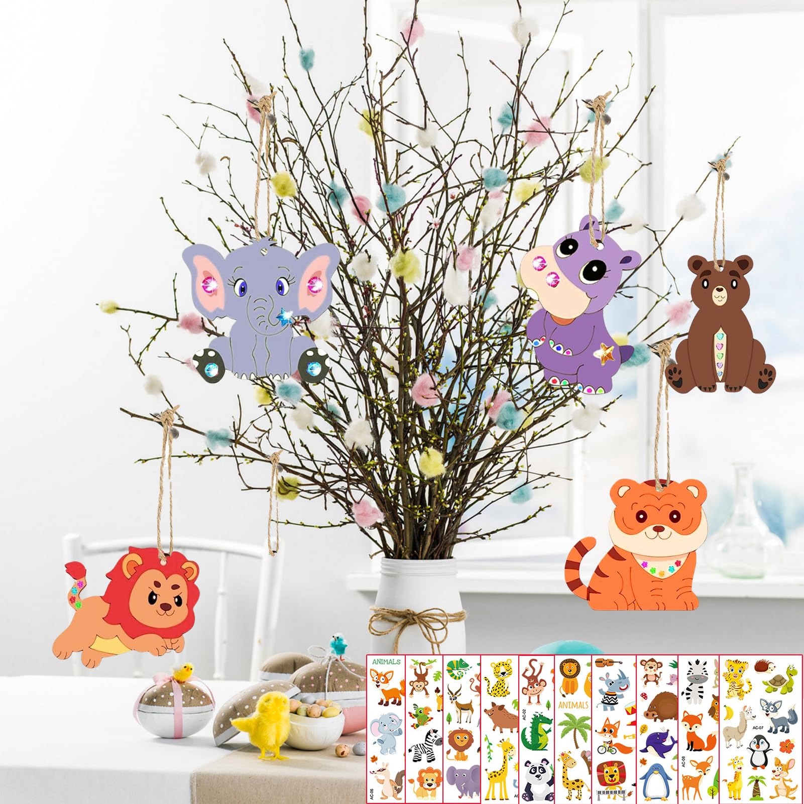 Holztiere Bastelset 270 Teile - Kinder Malen & Basteln | Mit Strasssteinen & Aquarellstiften