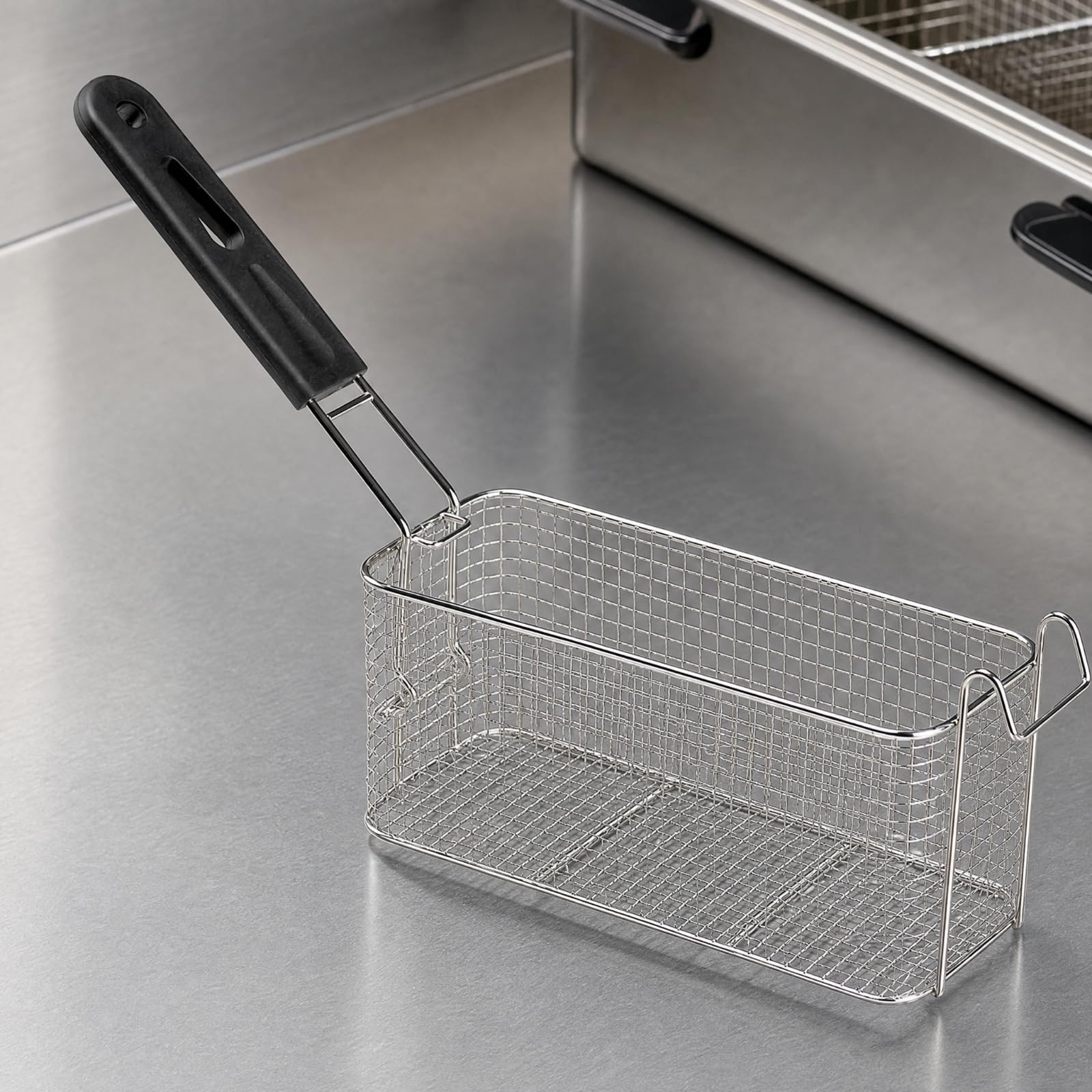 Ronyme Panier Friture Rectangulaire En Acier Inoxydable Ergonomique Panier Friture Poignée Crochs Multifonctionnel pr Cuisine Domestique, Style B