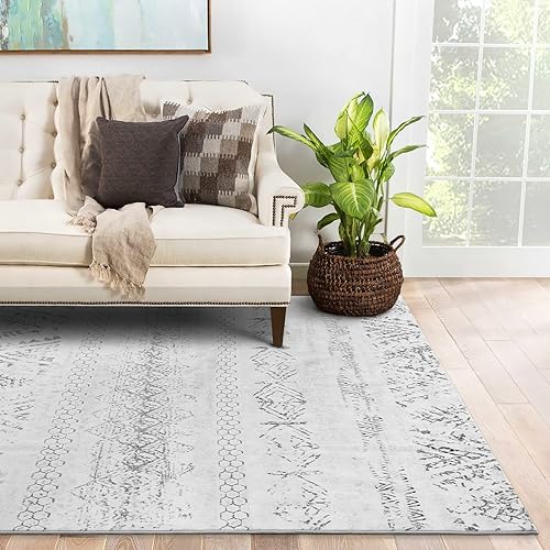 Miniatura 6 de Alfombra de área para sala de estar 5 x 7 pulgadas grande marroquí suave esponjosa geométrica lavable para dormitorio comedor oficina guardería