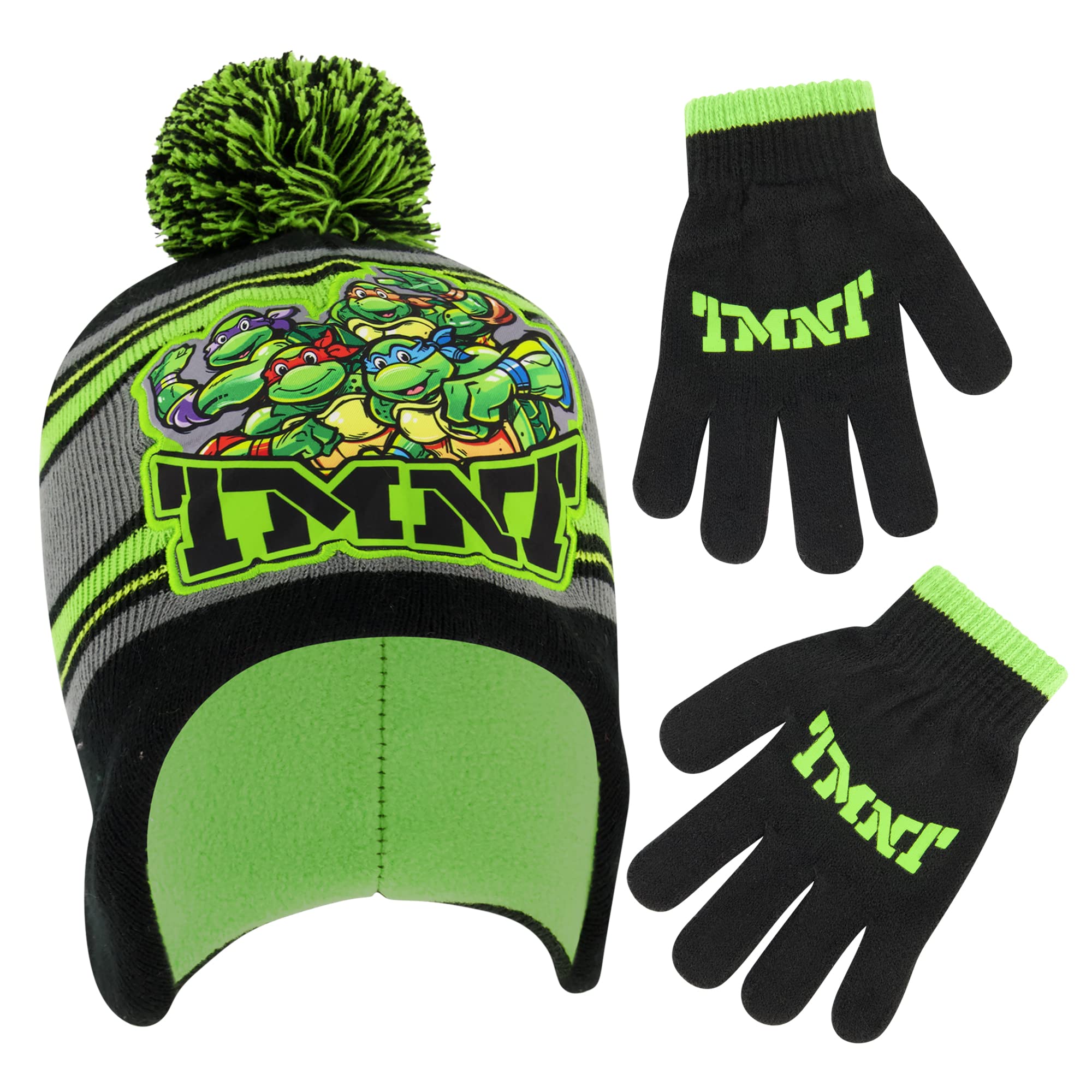 Nickelodeon Boys Winter Hat And Kids Gloves Set, Teenage Mutant Ninja Turtles For Ages 4-7, Tmnt, Age 4-7