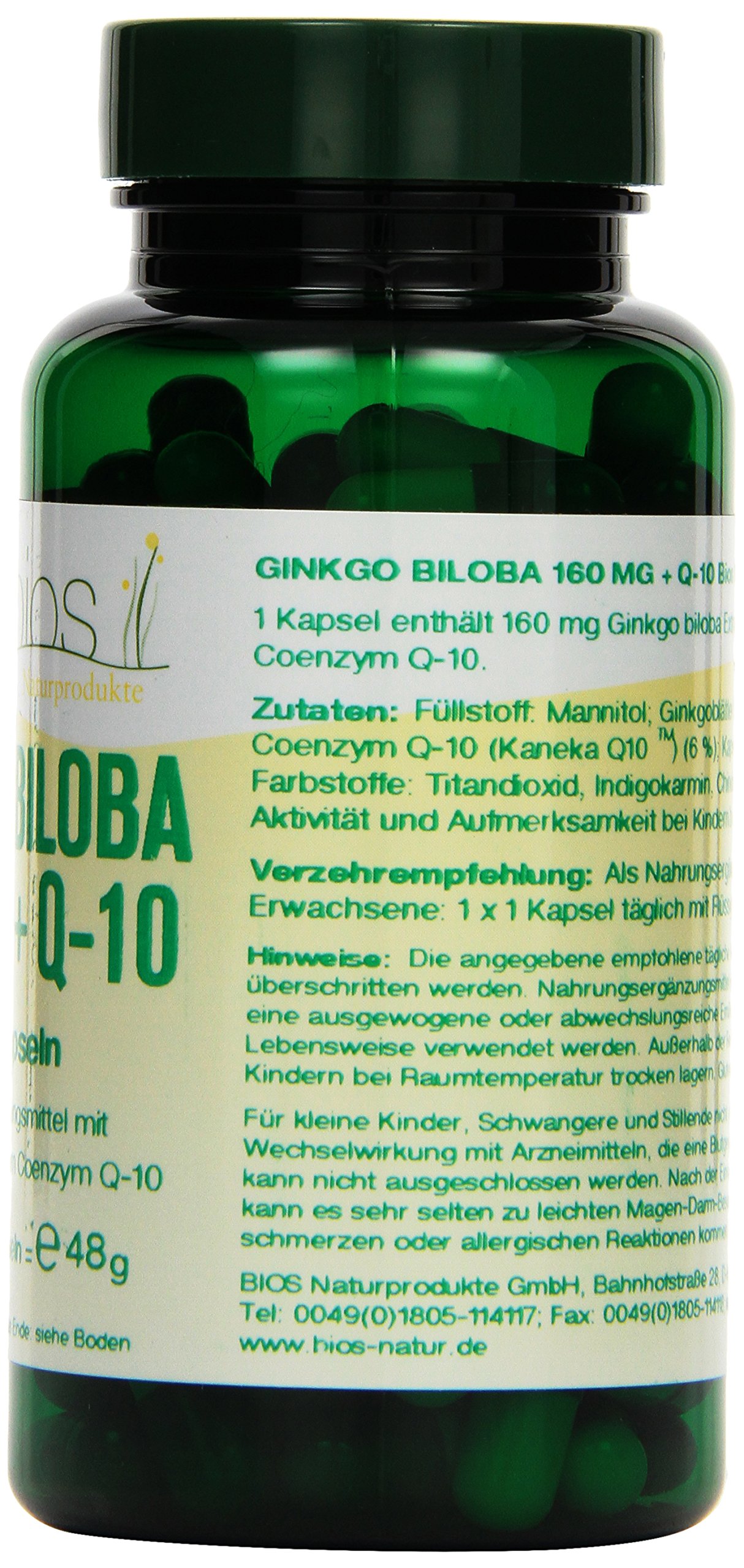 Bios Ginkgo Biloba 160 mg und Q-10, 100 Kapseln, 1er Pack (1 x 48 g)