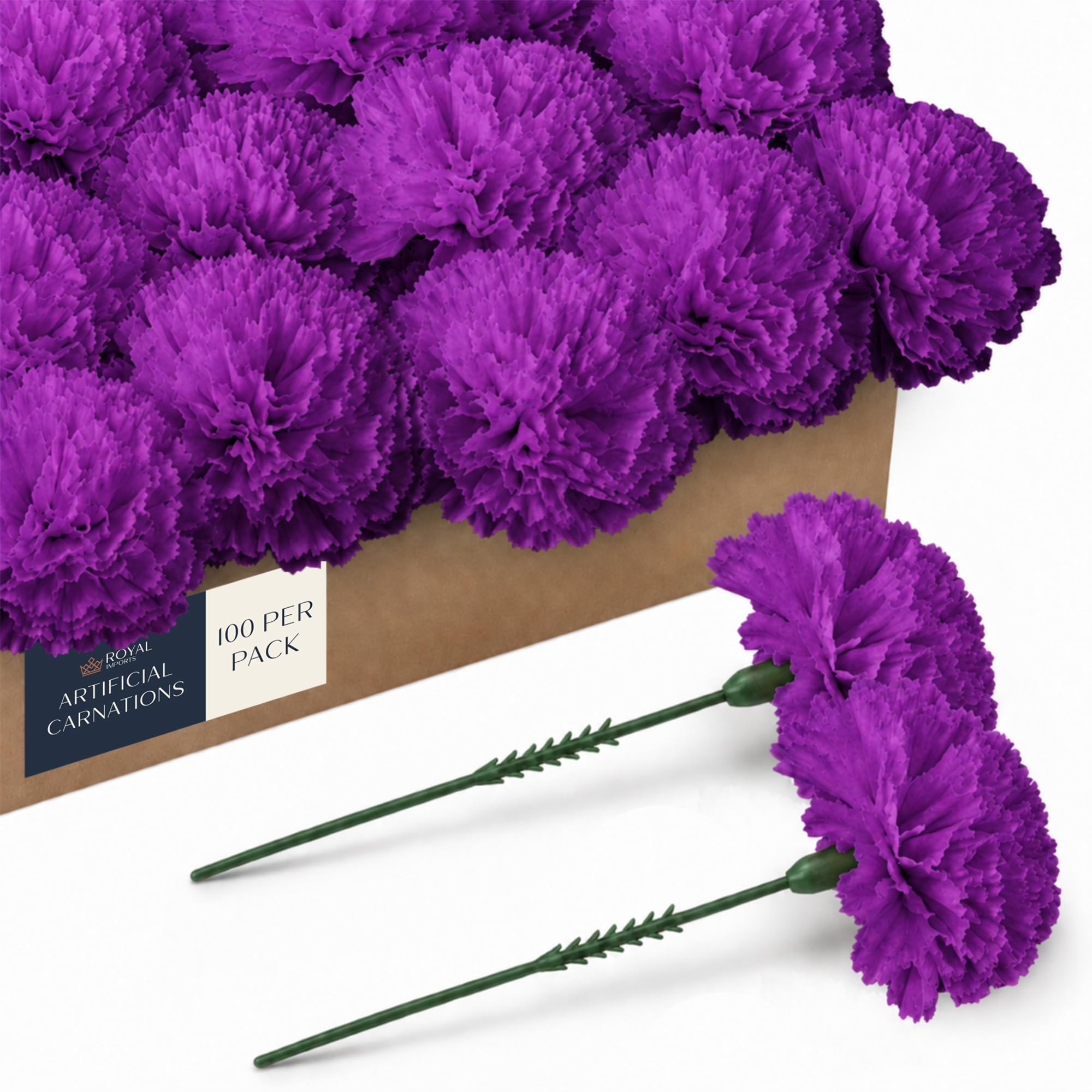 Royal Imports 100 Purple Silk Carnations, Artificial Fake Flower For Bouquets, Weddings, Cemetery, Crafts & Wreaths, 5" Stem Pick (Bulk) — image 1
