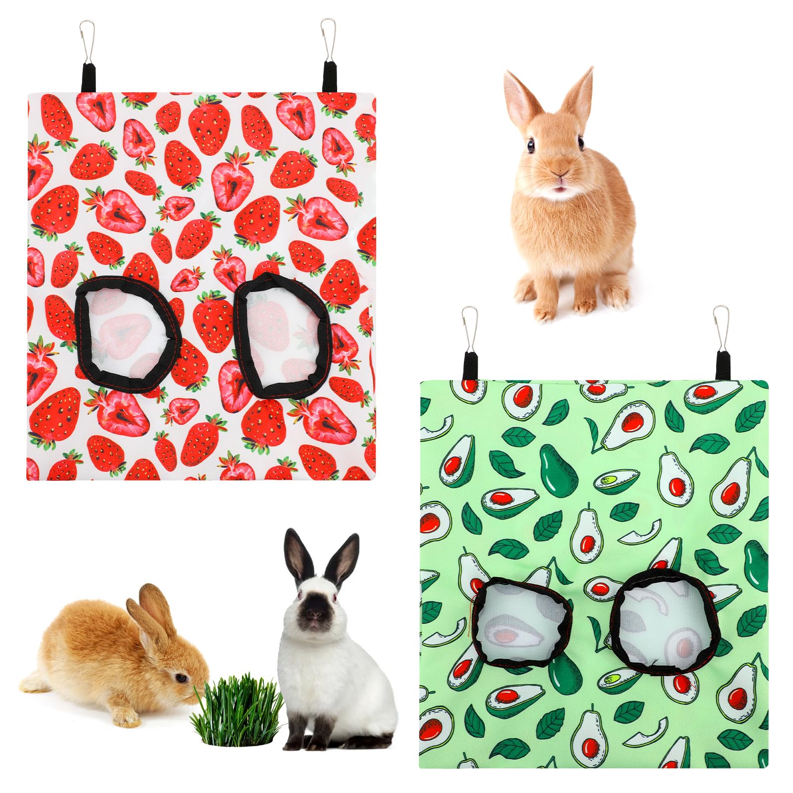 2 PCS Comedero de Heno para Conejos, Bolsa Colgante para Heno Comedero de Heno Cerdo de Guinea Comedero para Animales Pequeños Estantes de Almacenamiento Bolsas de Comida para Conejito Hámster