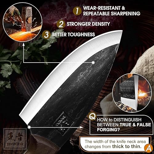 Miniatura 7 de ENOKING Cuchillo vikingo de 5.9 pulgadas para cortar carne, cuchillo de chef hecho a mano con mango de madera de espiga completa y funda de cuero