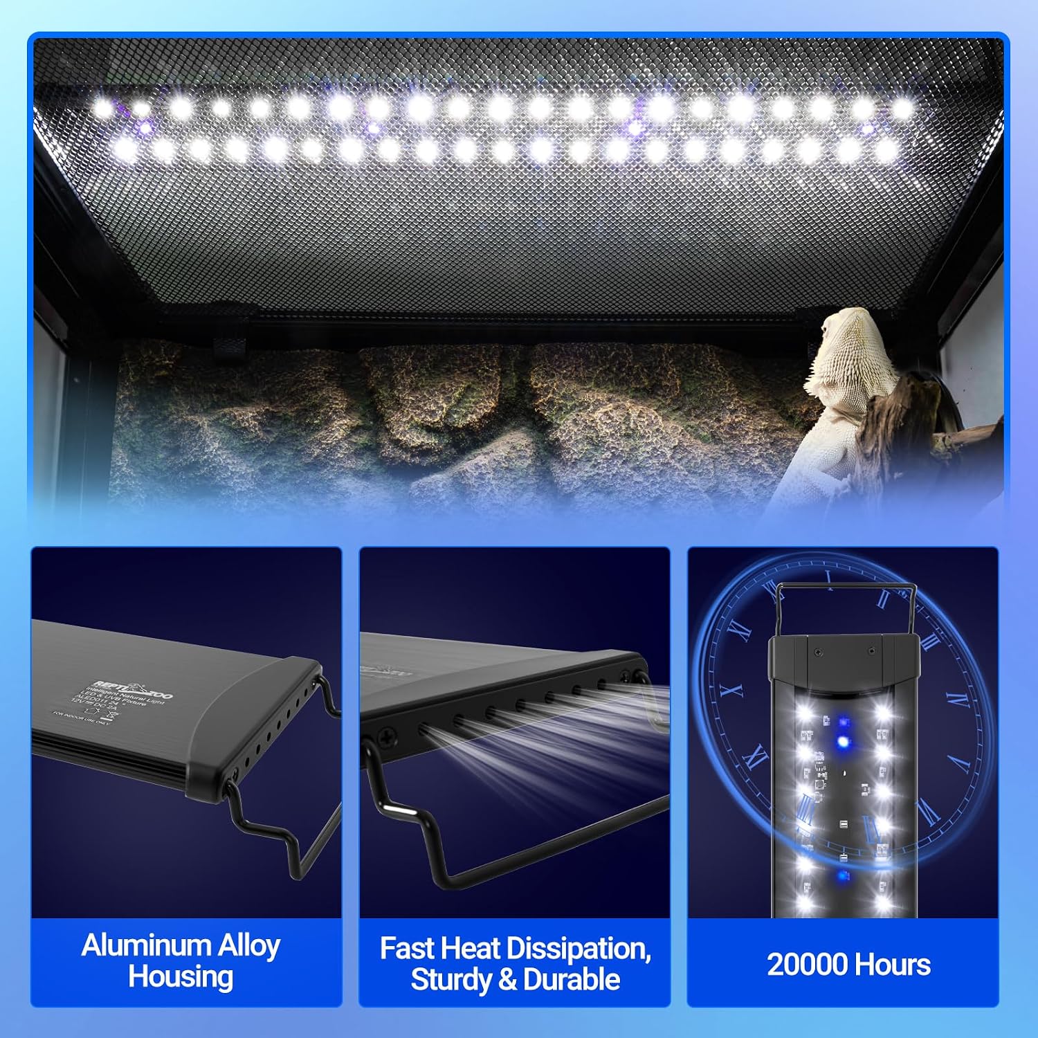 REPTIZOO UVB Reptile Light with Dimming, 24 inch UVA UVB LED Lamp for Bearded Dragon Turtle, 18W UVB Bulb Aluminum Fixture with Controller, 5 UVI Auto Mode, 0–100% Dimming & 9 Timer, Power-Off Memory