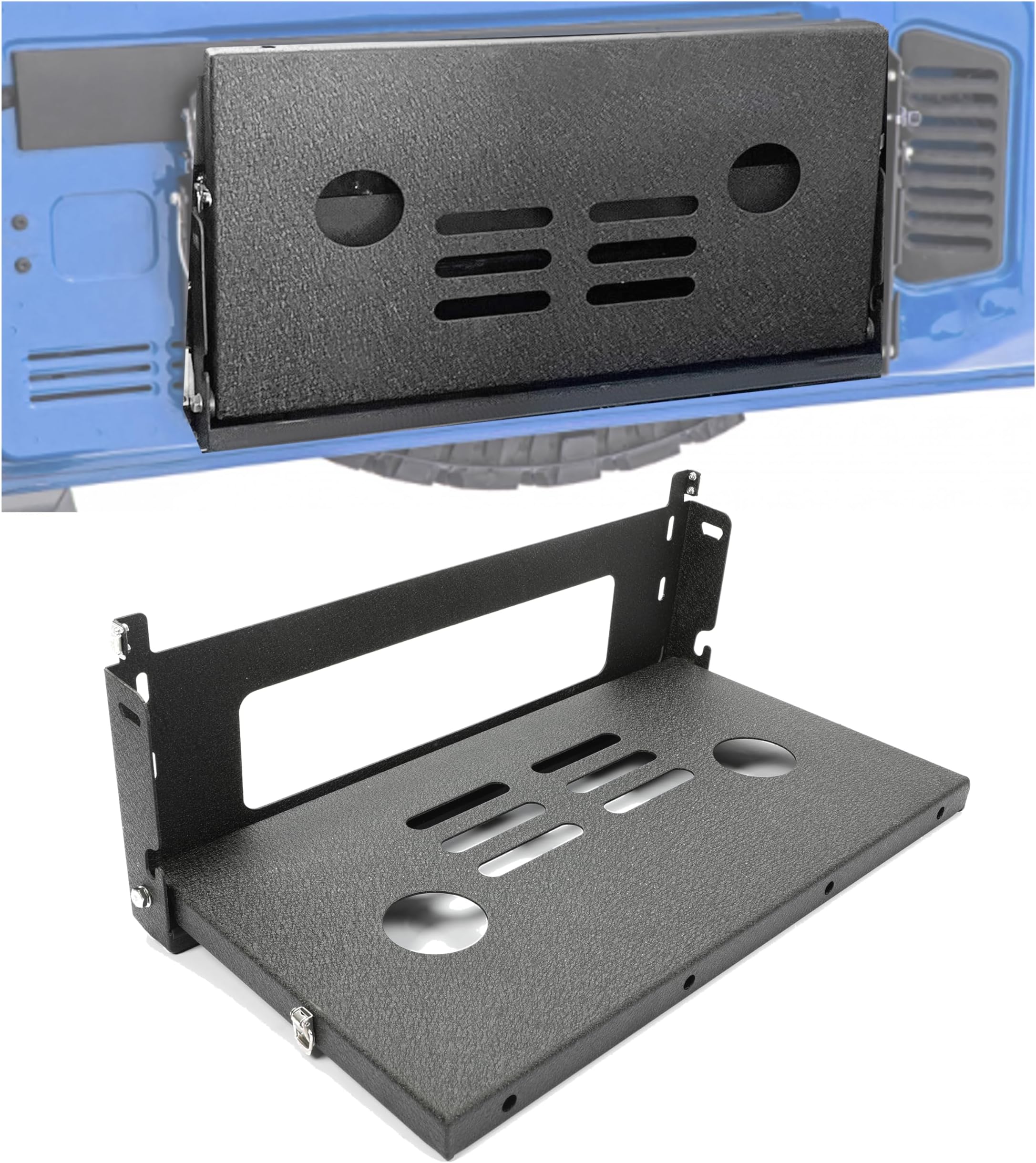 KUAFU Tailgate Table Rear Door Foldable Shelf Compatible with 2007-2024 Jeep Wrangler JK JKU Drop Down Cargo Storage Shelf Luggage Holder Carrier Outdoor Camping Storage Rack Accessories