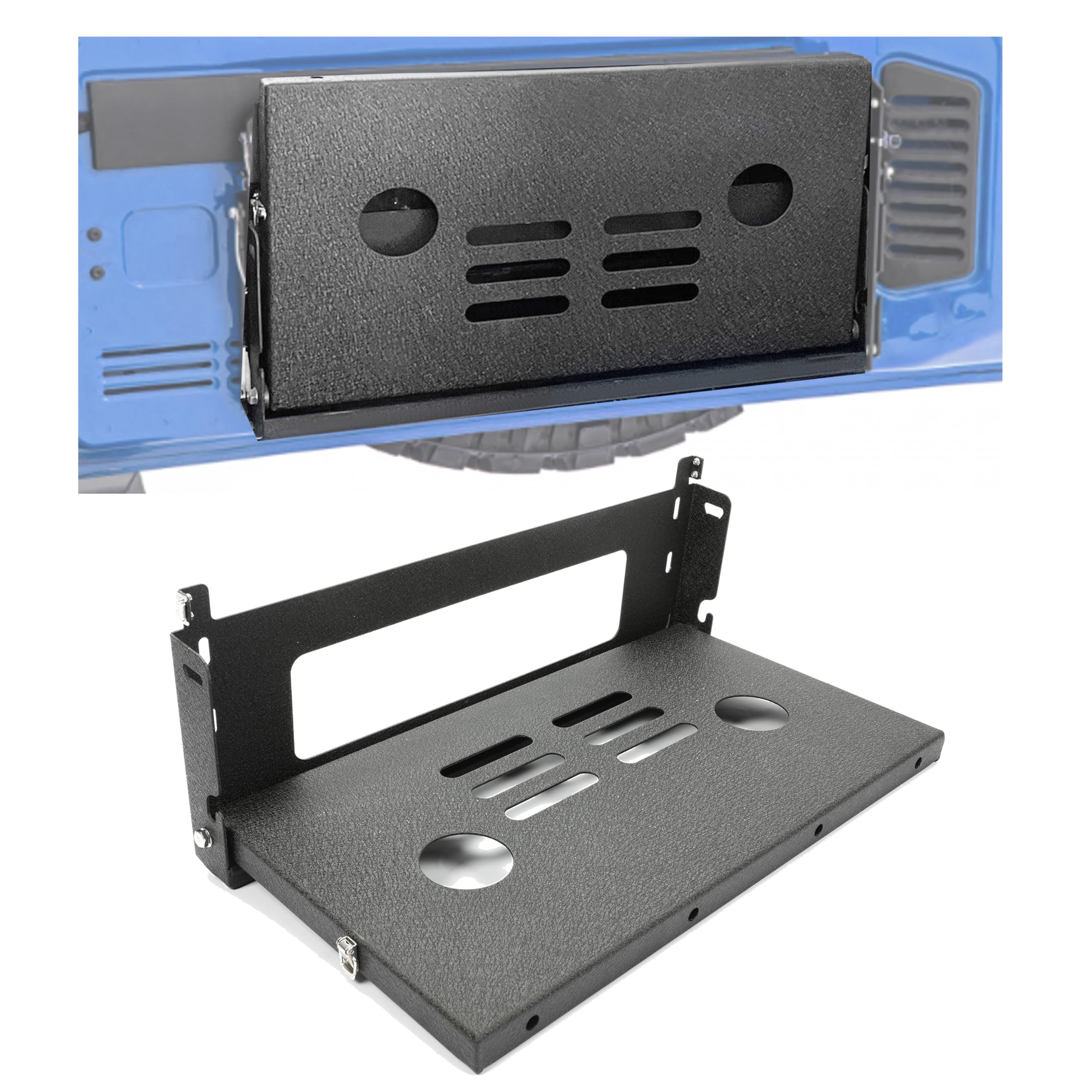 KUAFU Tailgate Table Rear Door Foldable Shelf Compatible with 2007-2024 Jeep Wrangler JK JKU Drop Down Cargo Storage Shelf Luggage Holder Carrier Outdoor Camping Storage Rack Accessories