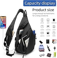 Vista 2 de Bolsa bandolera impermeable, bolsa cruzada, bolsa al hombro, con puerto de carga USB para viajes, senderismo, ciclismo, campamento