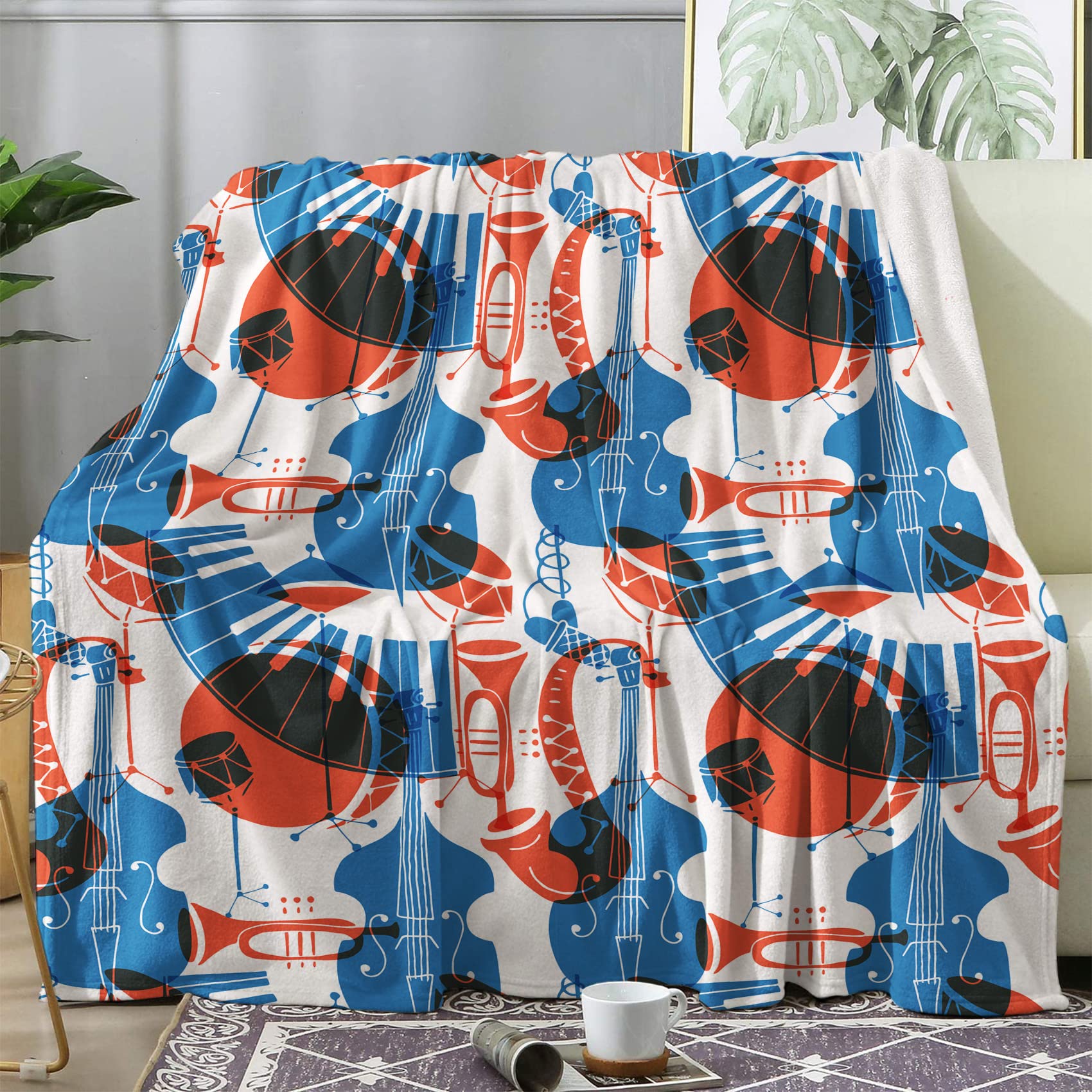 Plaid musique couverture polaire 200x200 pour canapé lit et jeté de canapé flanelle 2 personnes