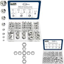 113 Pack SAE Nylon Insert Hex Lock Nuts Assortment Kit and 150 Pack SAE Hex Nuts Assortment Kit,4#40 6#32 8#32 10#24 10#32 12#24 1/4-20 5/16-18 3/8-16 1/2-13 304 Stainless Steel Hardware Nuts Se