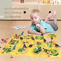 Vista 2 de Juego de Pista de Rompecabezas de Coches con 12 Figuras de Dinosaurios, Rompecabezas de Suelo de Vagón de Plástico para Niños de 3-5 Años