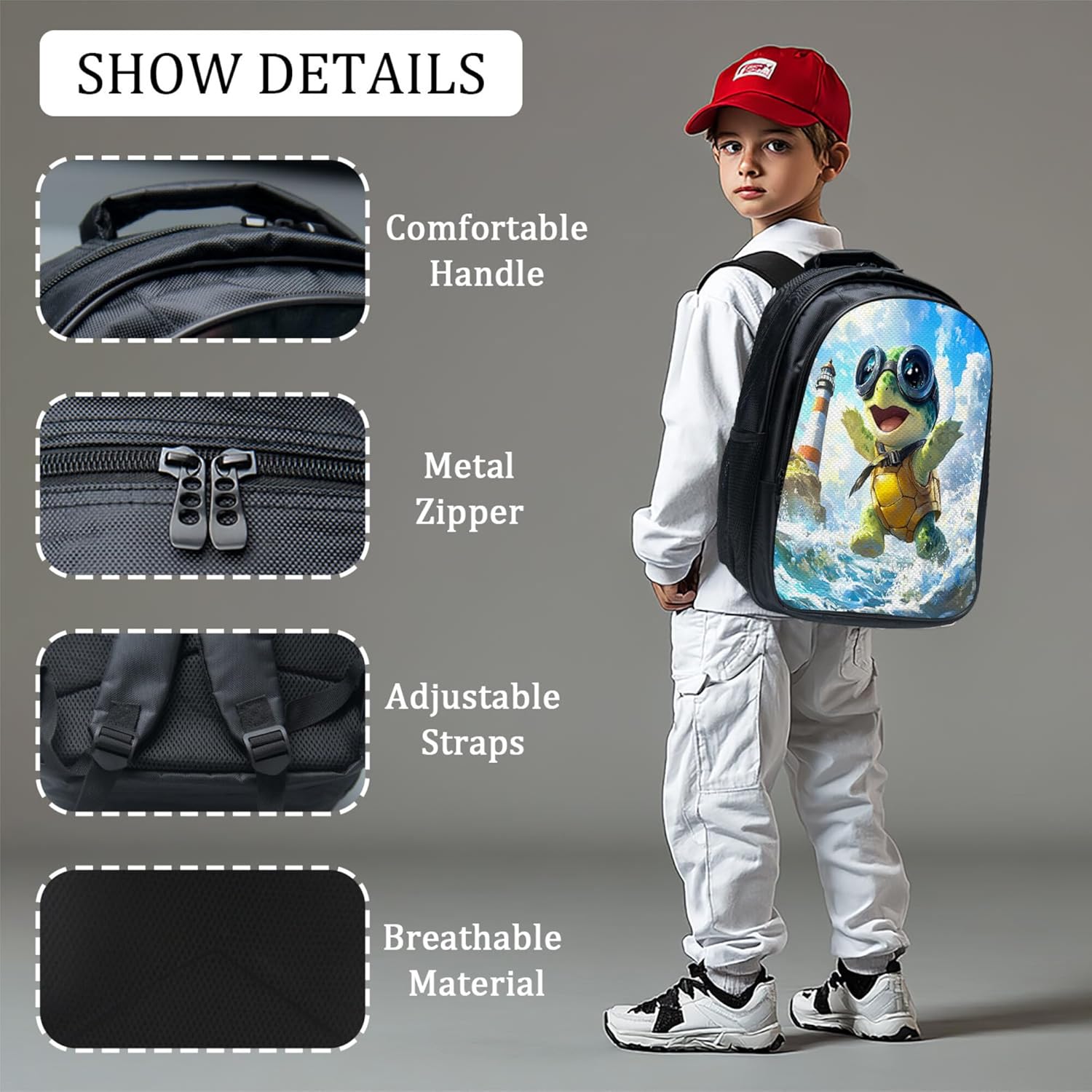 Sea Turtle Backpack 3 PCS Set for Boys Girls, Ocean Lighthouse School Bag with Lunch Box Pencil Case, Lightweight Large Capacity Bookbag for Elementary Middle School