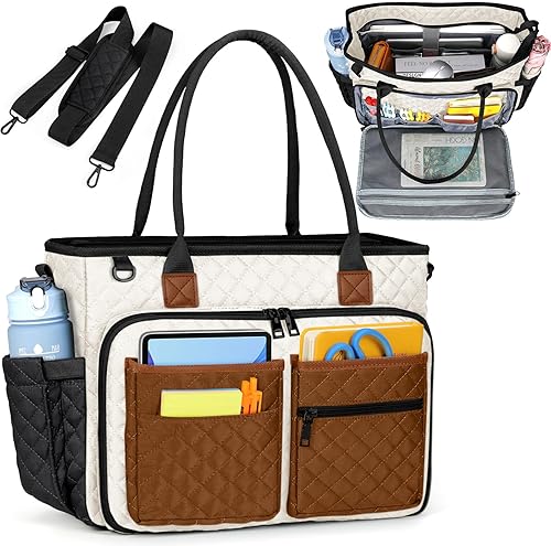 Miniatura 15 de RAINSMORE Bolsa de mano para profesores, bolsa de computadora portátil de 15.6 pulgadas para mujer, bolsas de trabajo, bolsa de enfermera, bolsa