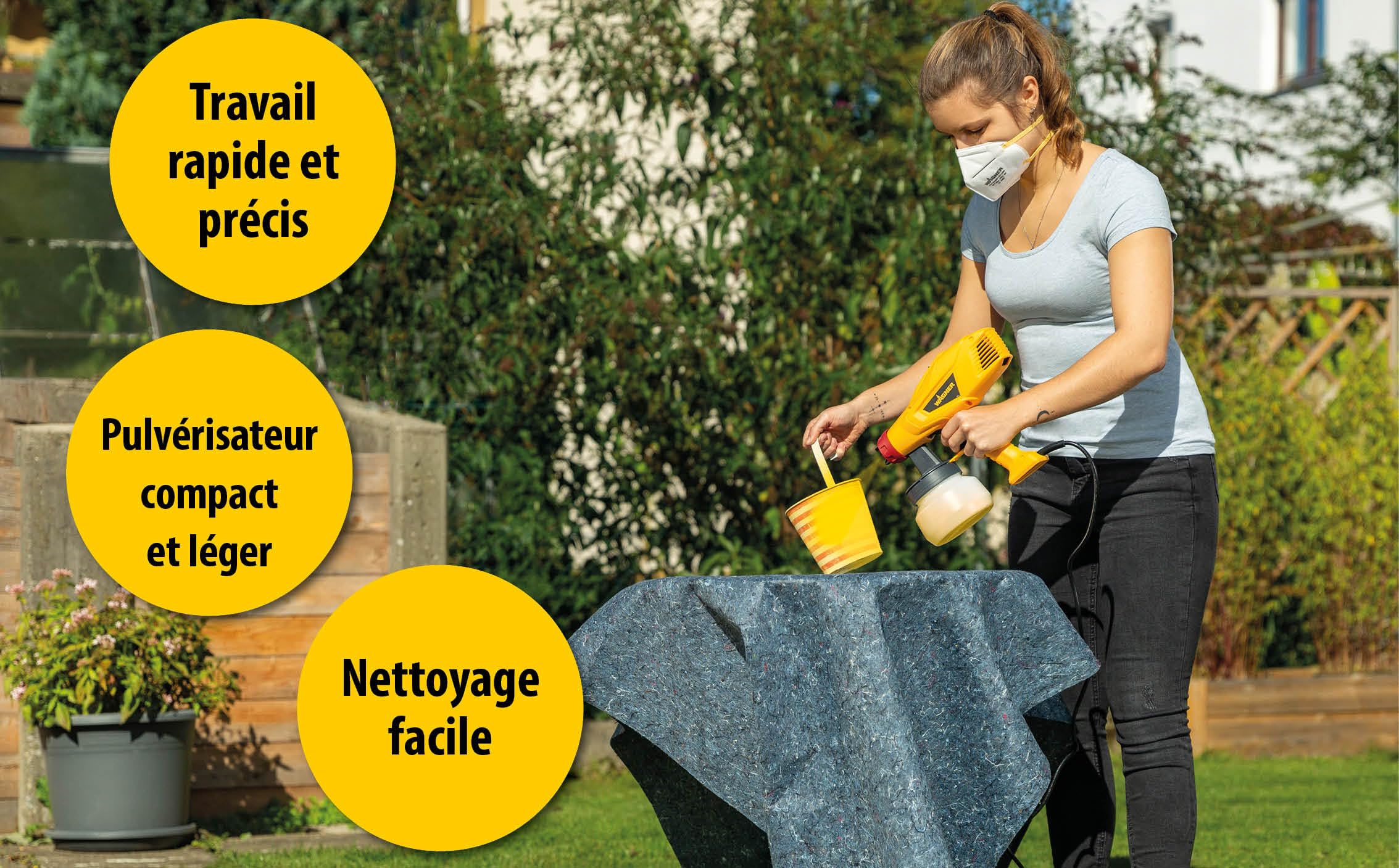 WAGNER Pistolet à peinture W 125 Wood&Metal Sprayer pour vernis et lasures en l'intérieur et l'extérieur, 5 m²-10 min, Yellow, Noir, Rouge, réservoir de 600 ml, 350 W