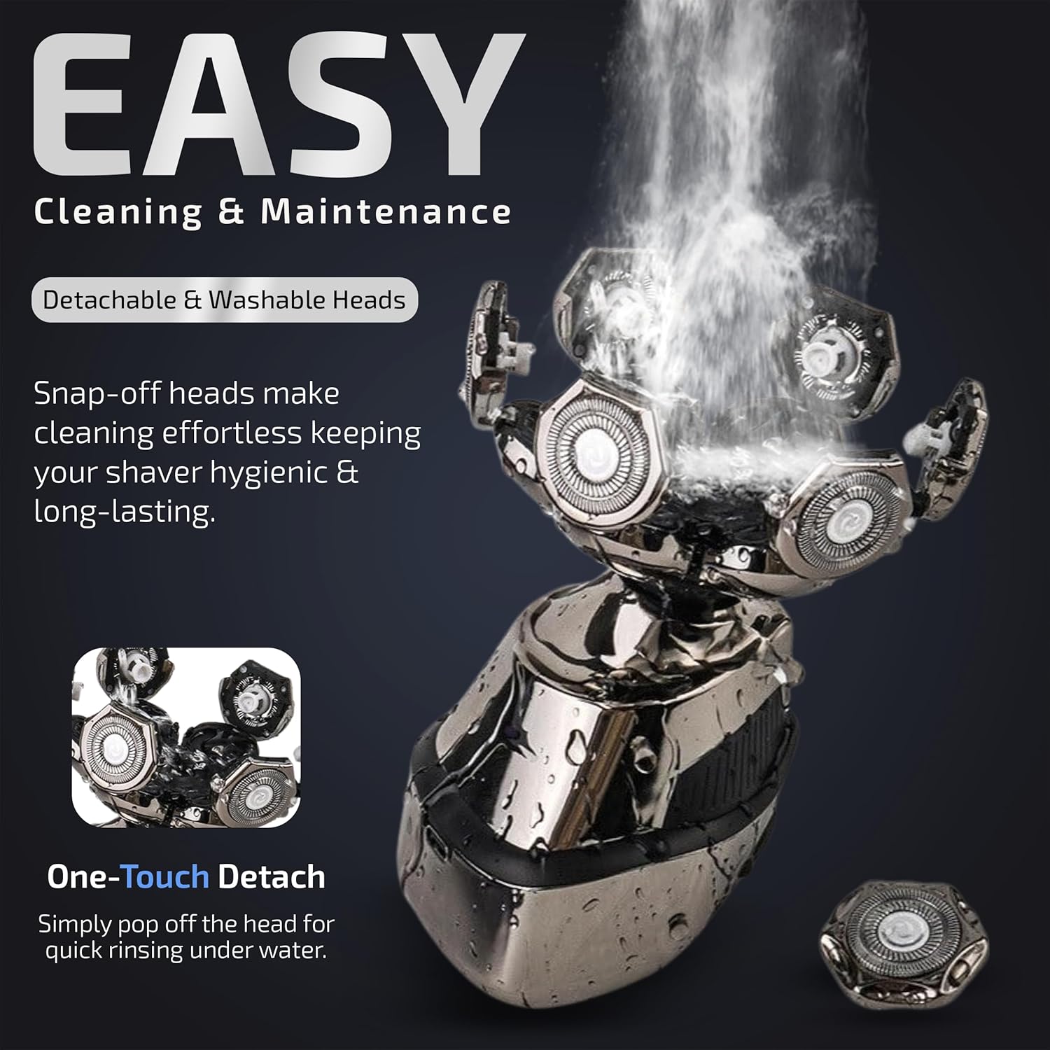 7D Head Shavers for Bald Men - Electric Detachable Bald Shavers - IPX7 Waterproof Wet Dry Razor for Blader - Rechargeable Type C Charger with Cleaning Brush