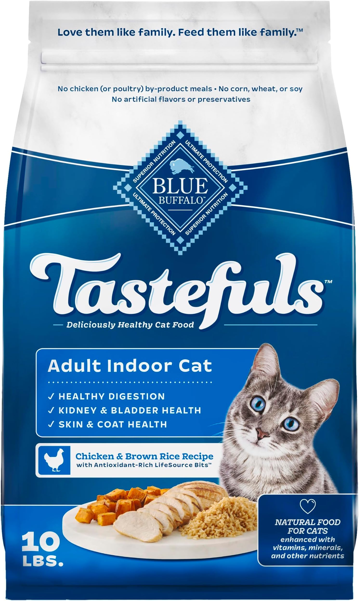 Blue Indoor Health Chicken and Brown Rice Dry CAT Food Indoor Formula 10 LB - 0840243122431