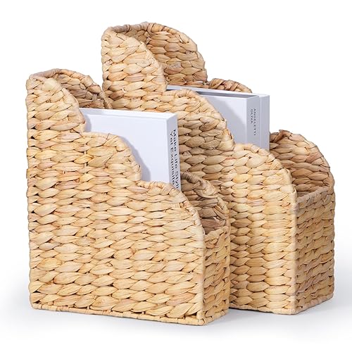 BROWNLILY Water Hyacinth Magazine Holders with Scalloped Edge - Natural