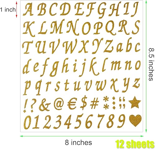 Miniatura 9 de 12 hojas de calcomanías de letras con purpurina, calcomanías autoadhesivas del alfabeto, calcomanías para buzón, manualidades, manualidades,