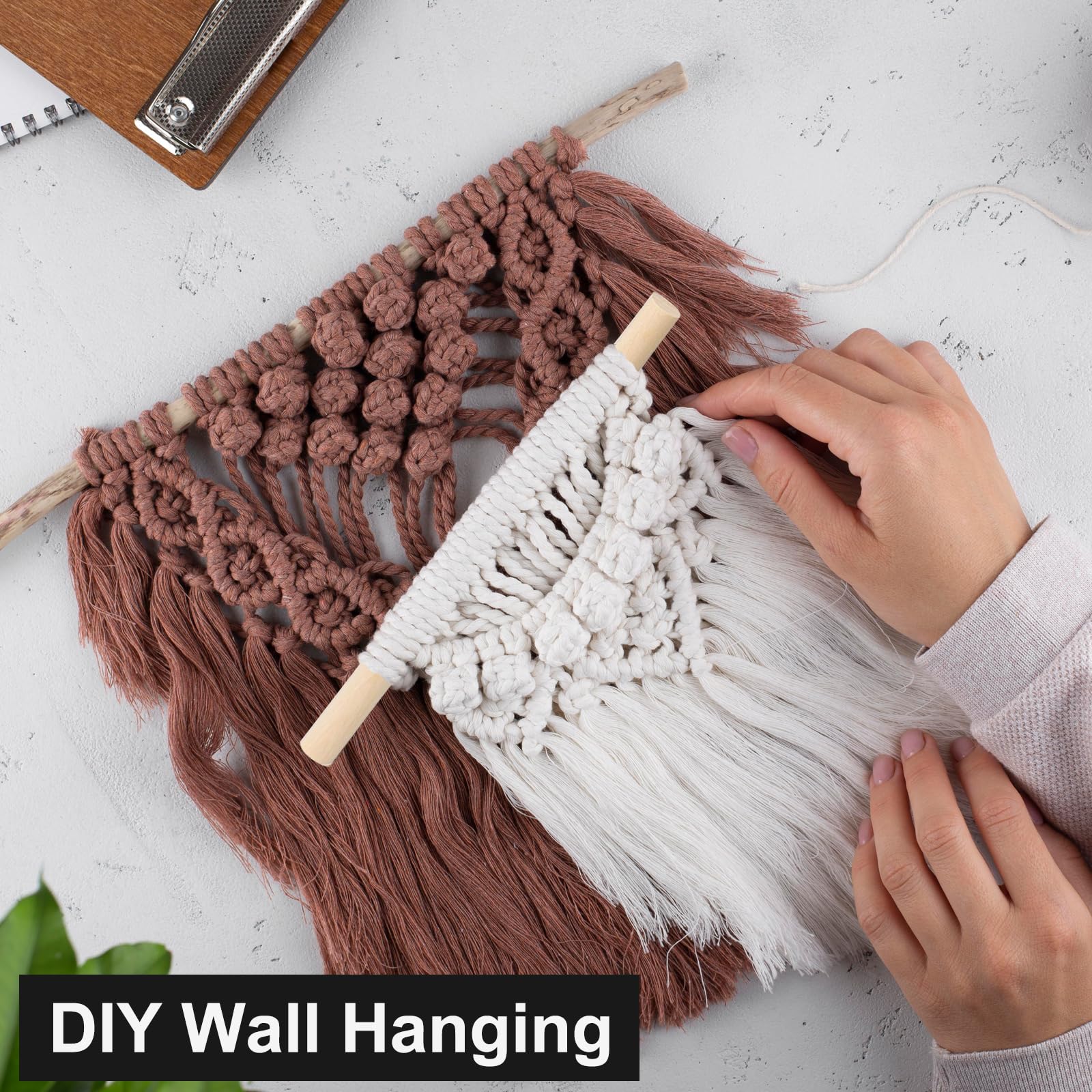 Macrame Kit,Macrame Kit for Beginners,656 Feet 3mm Macrame Cord,Natural Cotton Yarn Macrame with Wooden Beads,Wooden Poles,All Accessories to Make Macrame Plant Hanger,Macrame Wall Hanging Craft Kit - Image 4