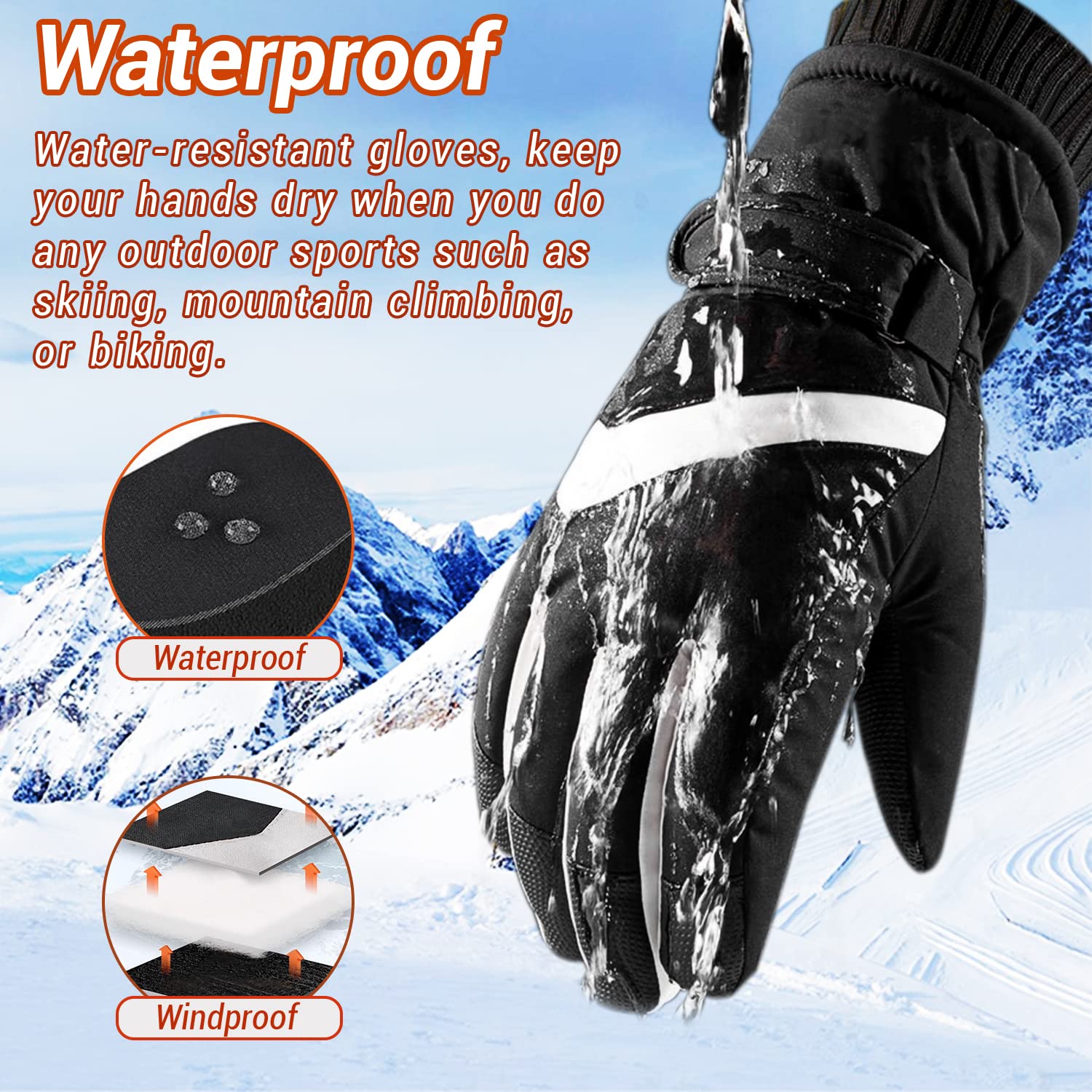 Guanti invernali touchscreen, guanti da corsa, impermeabili, antivento, per motociclismo, escursionismo, sci, invernali, per uomo e donna (M