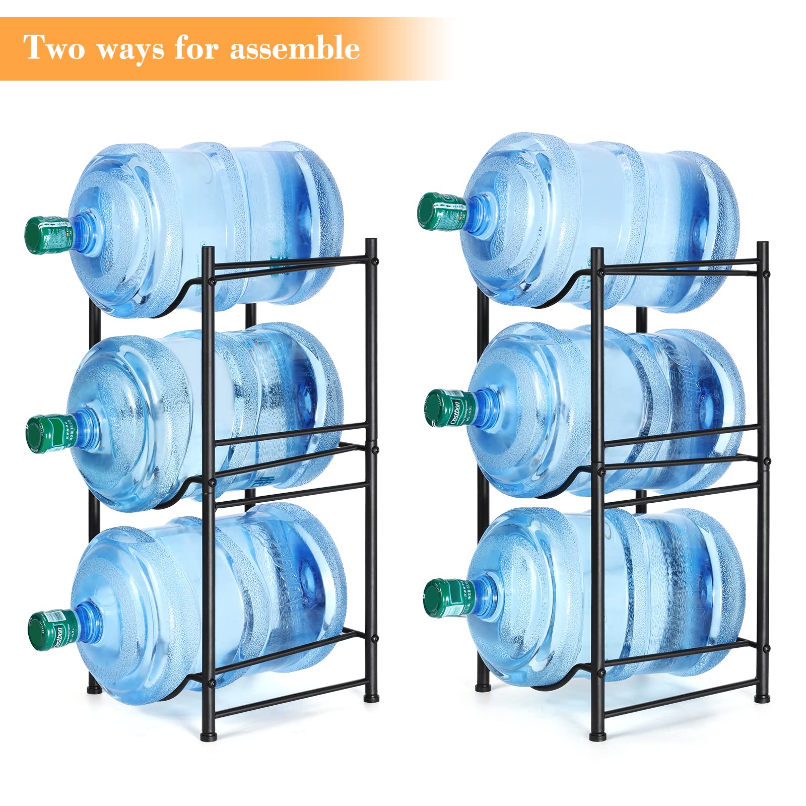 Water Cooler Jug Rack 3 Tier, 5 Gallon Water Bottle Holder Storage Rack Detachable, Heavy Duty Water Jug Holder Stand for Home, Office Organization (Black)
