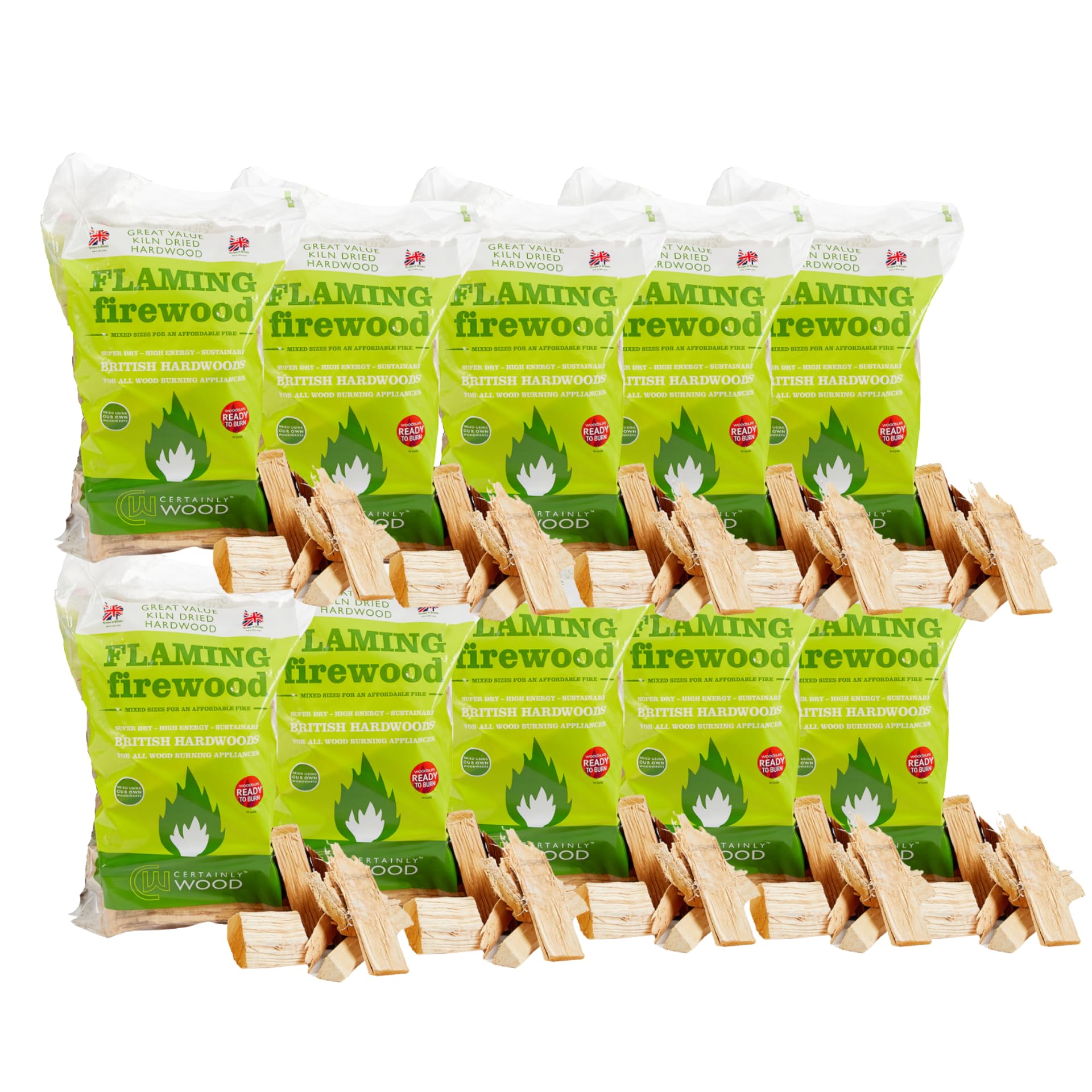 Certainly Wood Natural Flaming Firewood Kiln Dried Hardwood Logs 10 Bags – Fire Wood For Log Burner Woodburning Stove Open Fire Pits Bbq Pizza Oven Fireplace Chimenea Barbecue Firepit Camping – Ready To Burn