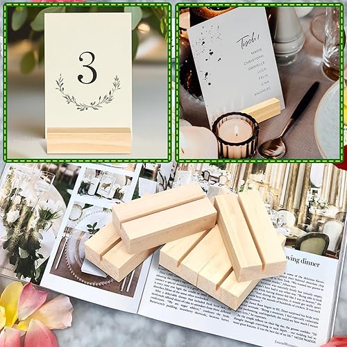 Miniatura 6 de 15 Pieces Wood Table Number Stands Wood Place Card Holders Picture Holder Acrylic Sign Holders for Ceremony Birthday Party Home Decoration