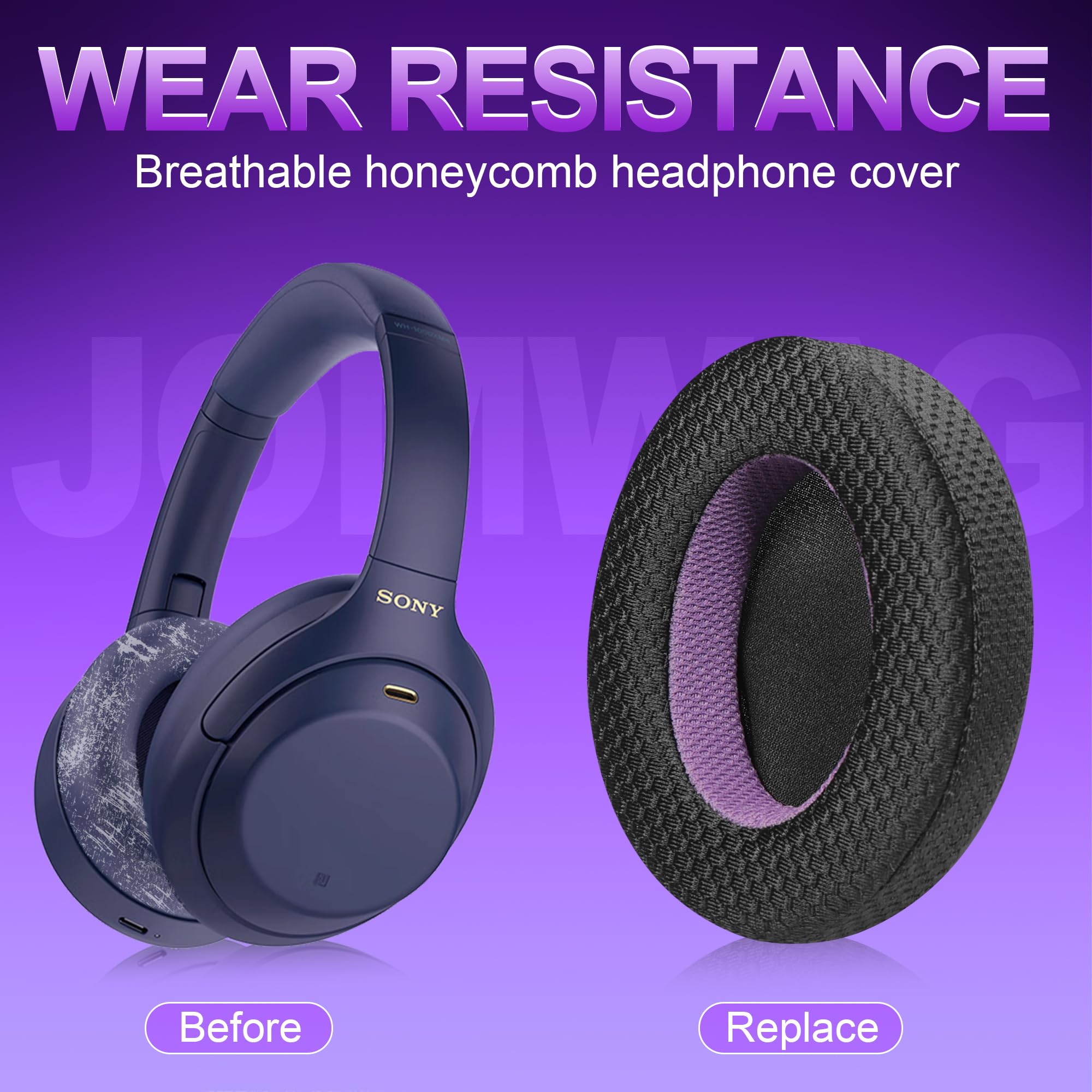 Cuscinetti di ricambio in rete traspirante per cuffie WH-1000XM4 - Nero/Viola Lussuoso Comfort